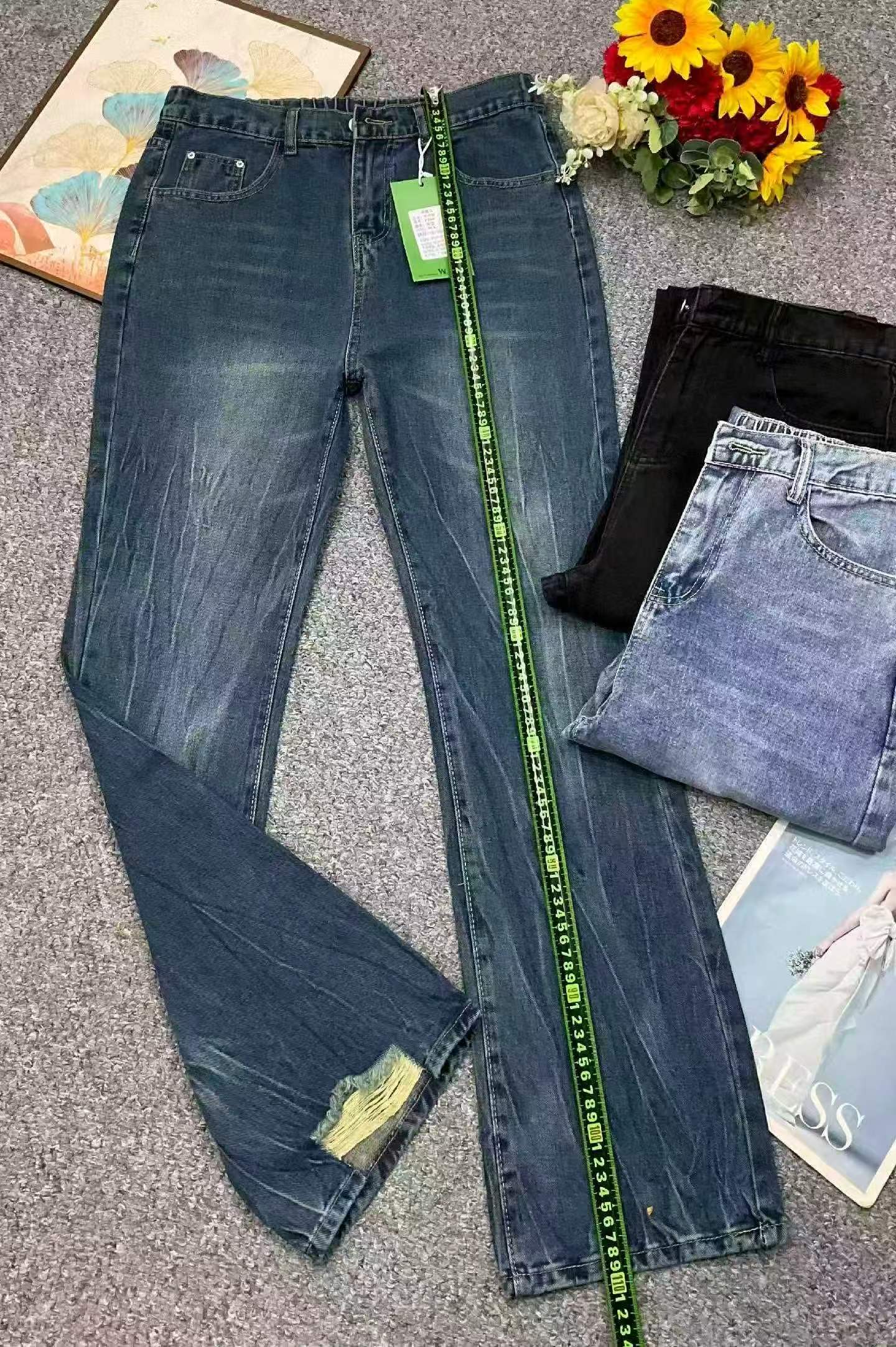 Spring Autumn Men's Washed Cotton Lightning Pattern Flared Jeans 2417 Pieces - Image 5