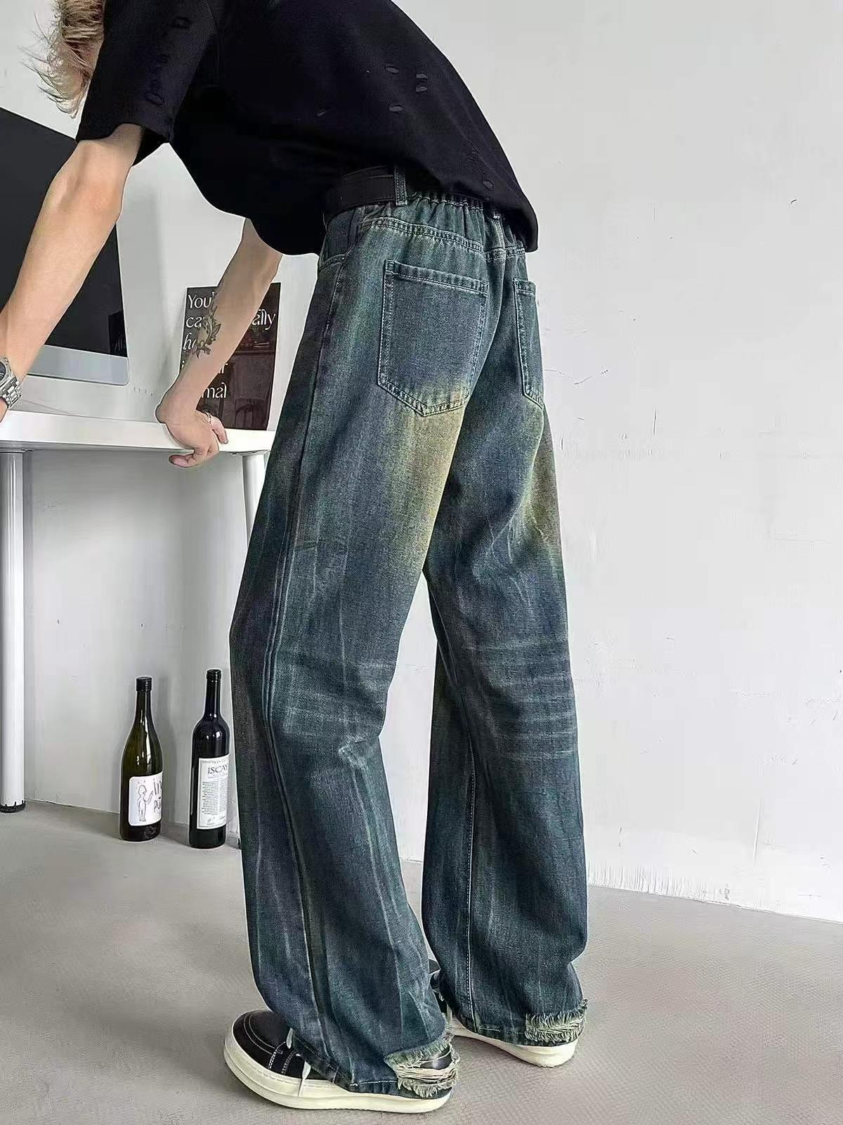 Spring Autumn Men's Washed Cotton Lightning Pattern Flared Jeans 2417 Pieces - Image 6