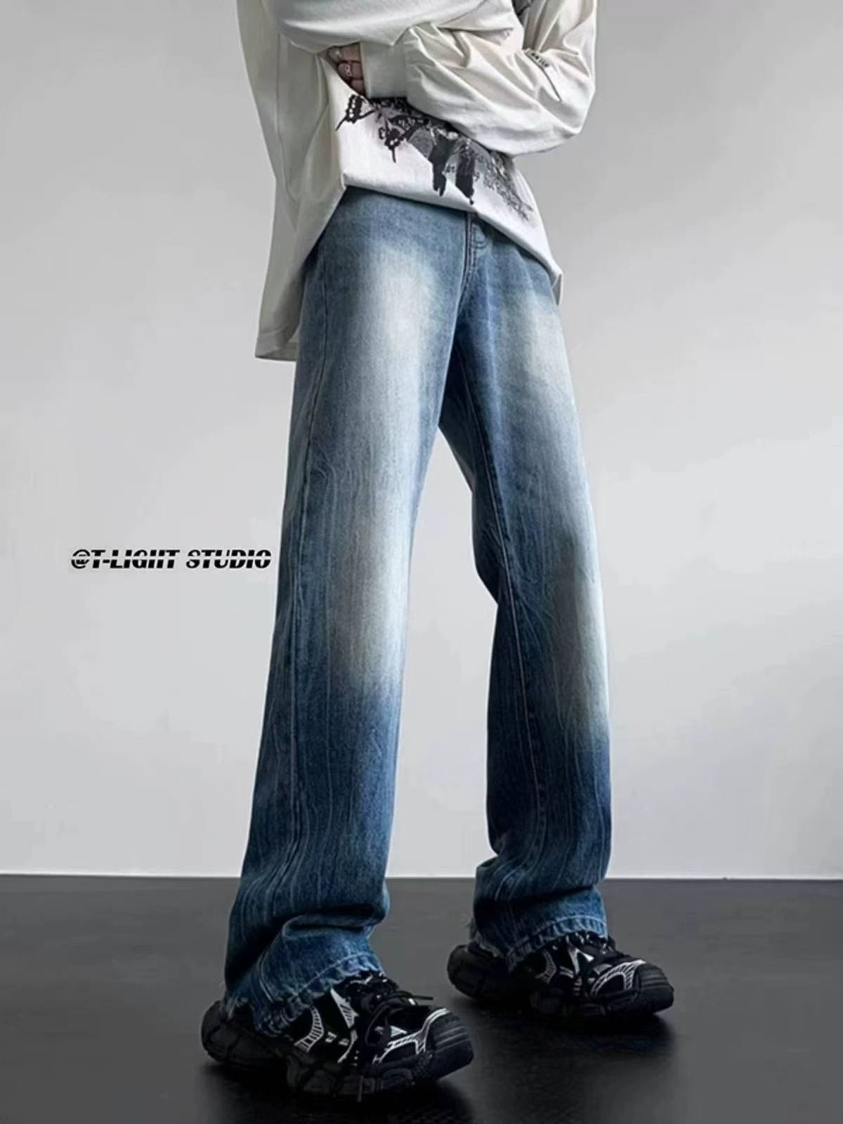 Spring Autumn Men's Washed Cotton Lightning Pattern Flared Jeans 2417 Pieces - Image 7