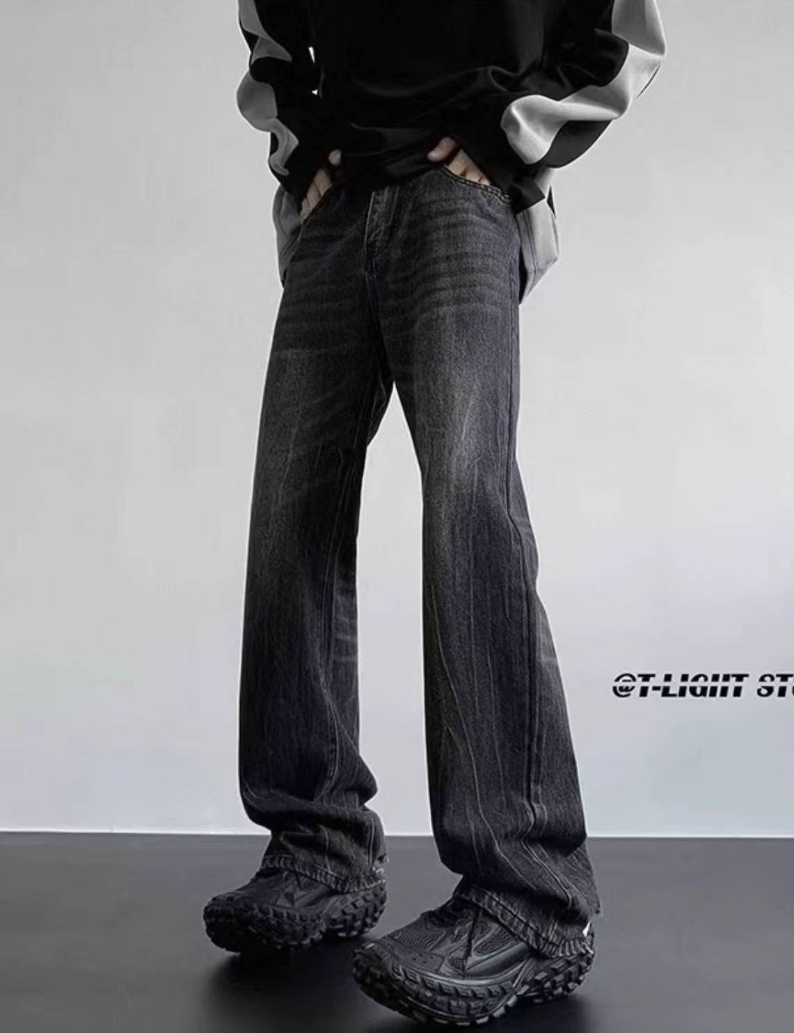 Spring Autumn Men's Washed Cotton Lightning Pattern Flared Jeans 2417 Pieces - Image 8