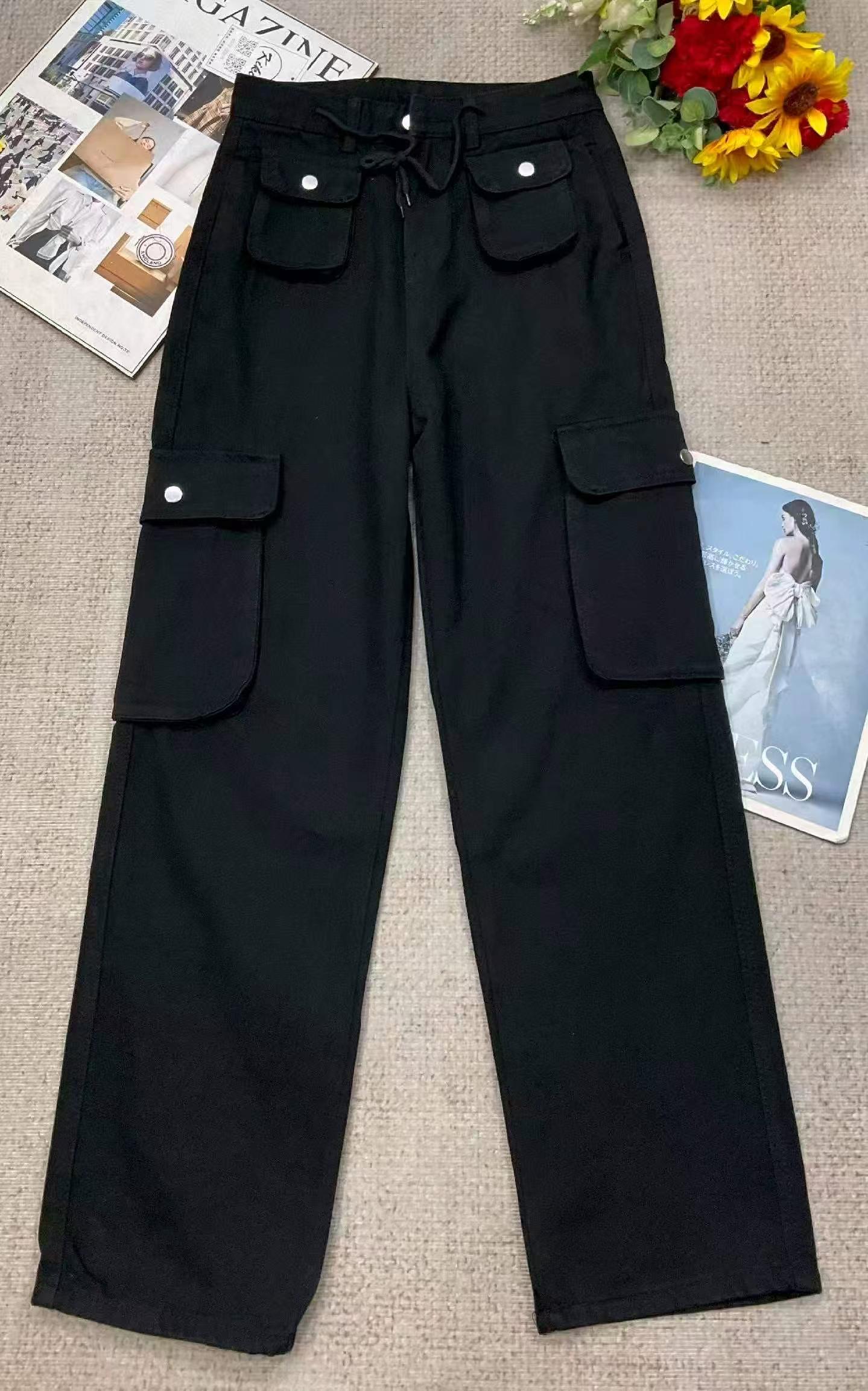Spring Autumn Vintage Washed Cotton Multi-pocket Straight Wide Leg Jeans, 320 PCS - Image 2