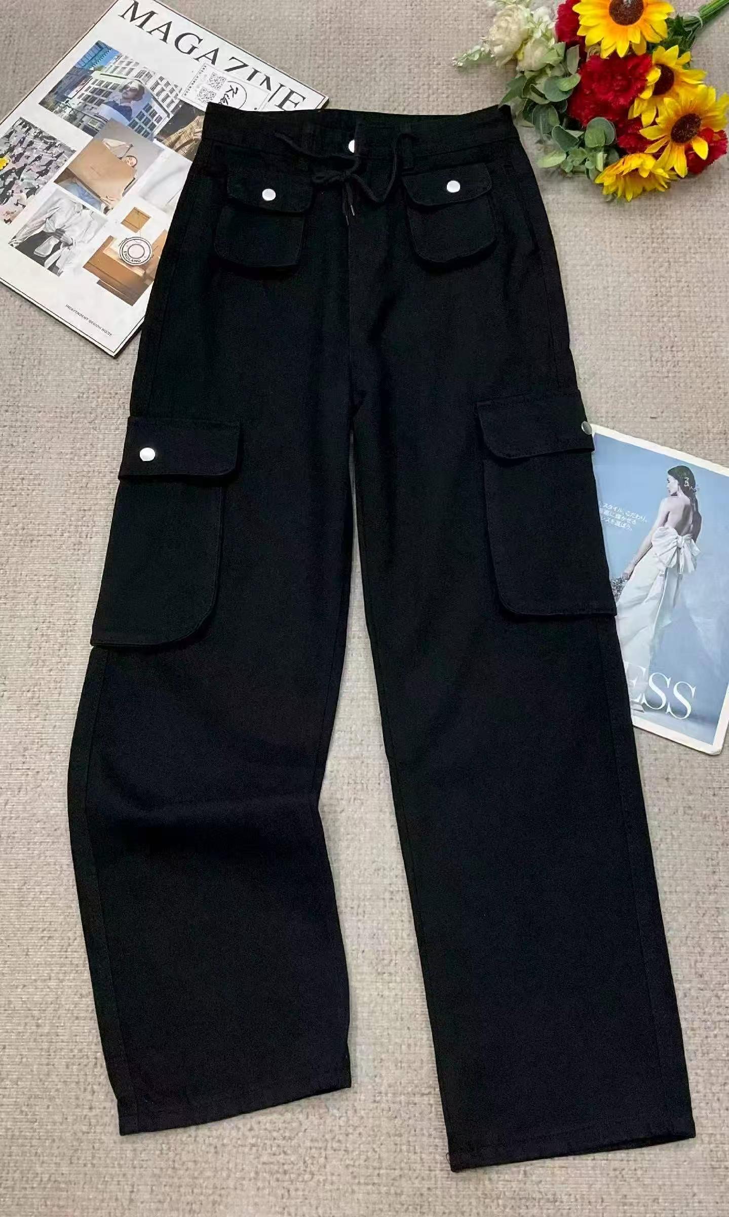 Spring Autumn Vintage Washed Cotton Multi-pocket Straight Wide Leg Jeans, 320 PCS - Image 3