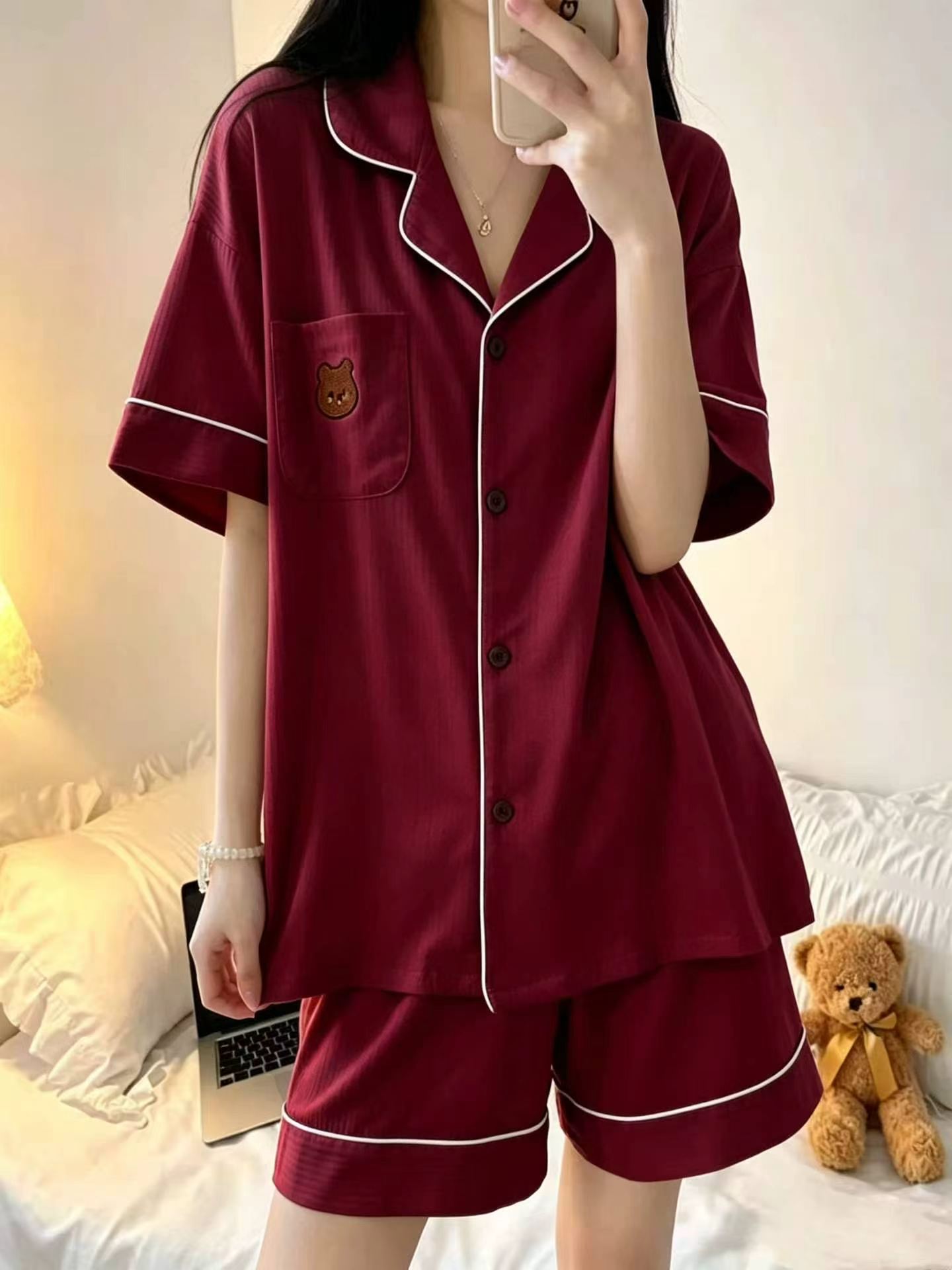 833 Sets 2026 New Bear Button Cardigan Shorts Sweet Suit - Image 3