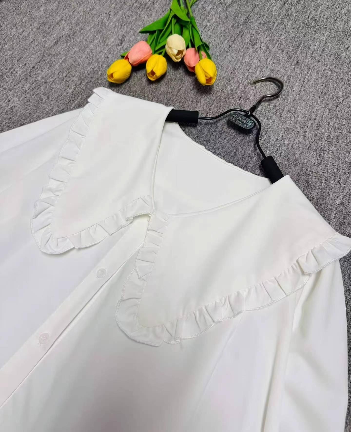 New French Style White Doll Collar Short Sleeve Women Blouse, About 240pcs, Size S-XL - Image 6