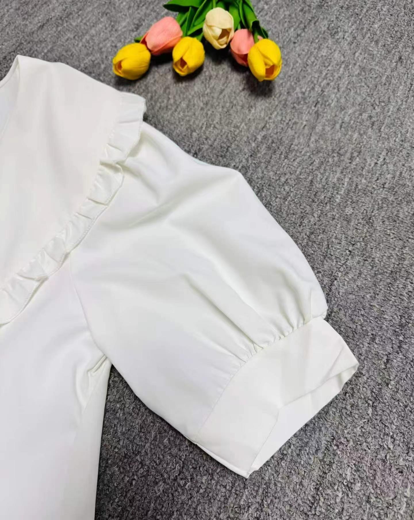 New French Style White Doll Collar Short Sleeve Women Blouse, About 240pcs, Size S-XL - Image 7
