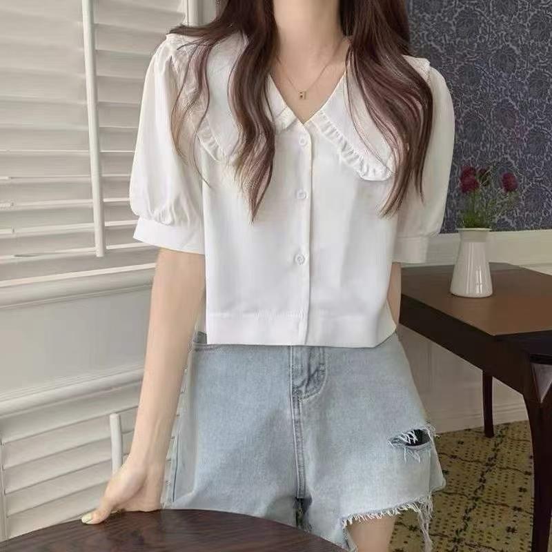 New French Style White Doll Collar Short Sleeve Women Blouse, About 240pcs, Size S-XL - Image 8