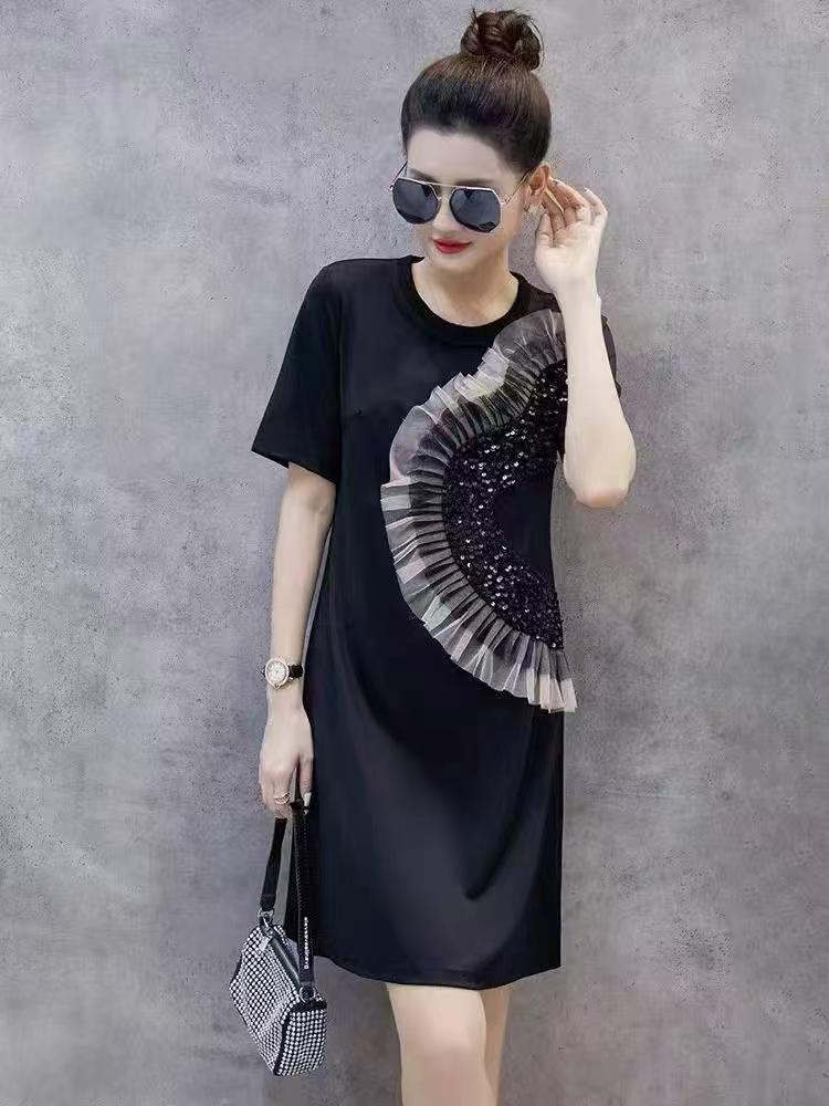 New Black Splicing Slim Straight Casual Dress For Petite With Pockets, About 220 Pieces - Image 2