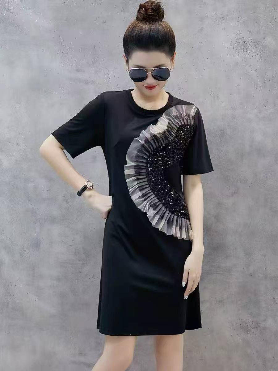 New Black Splicing Slim Straight Casual Dress For Petite With Pockets, About 220 Pieces - Image 4
