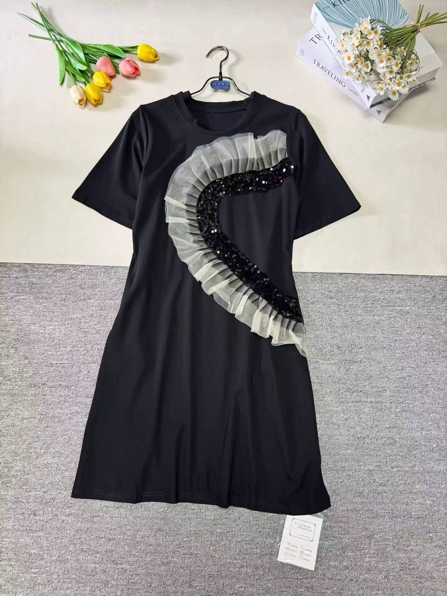 New Black Splicing Slim Straight Casual Dress For Petite With Pockets, About 220 Pieces - Image 5