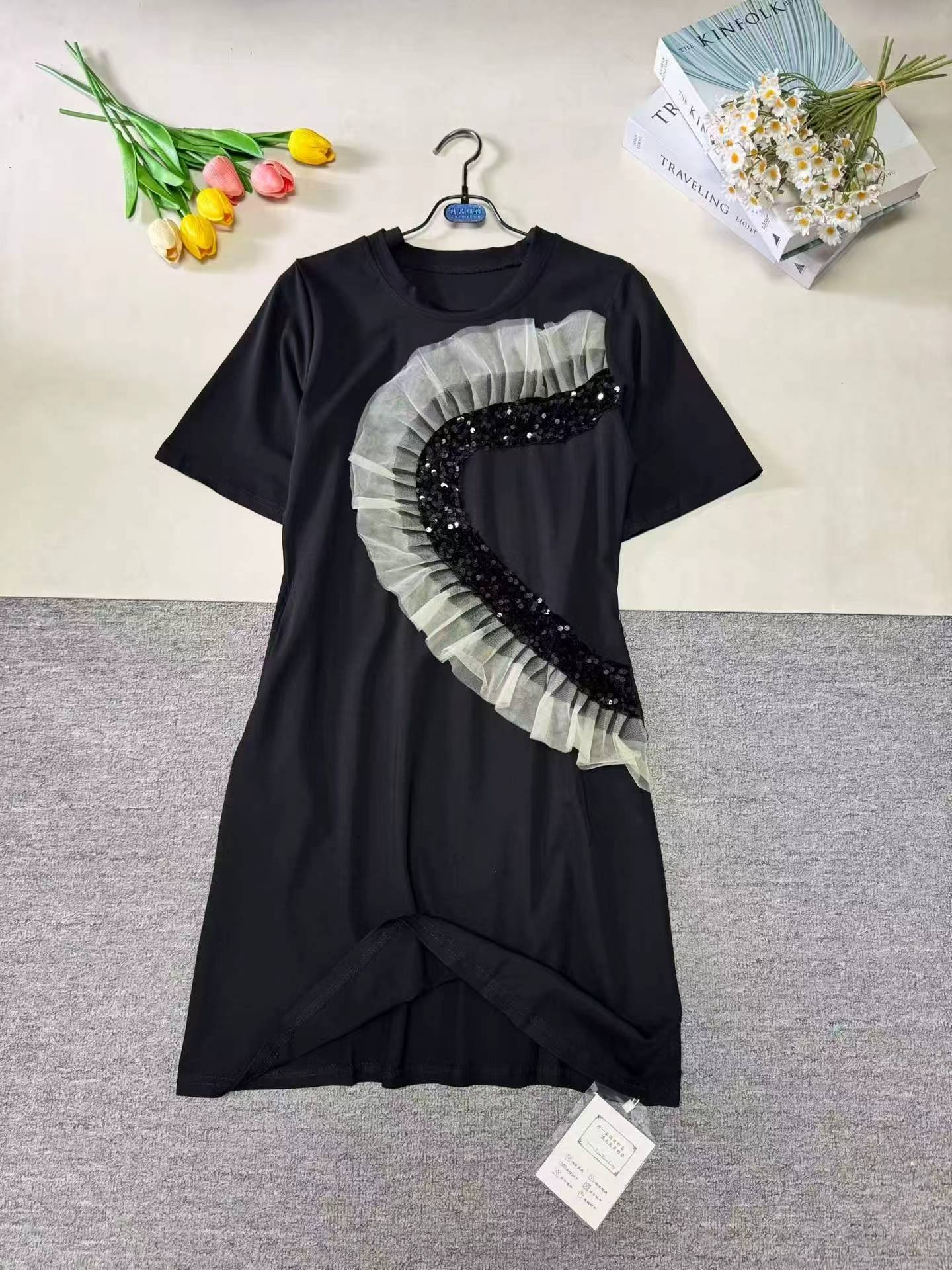 New Black Splicing Slim Straight Casual Dress For Petite With Pockets, About 220 Pieces - Image 7