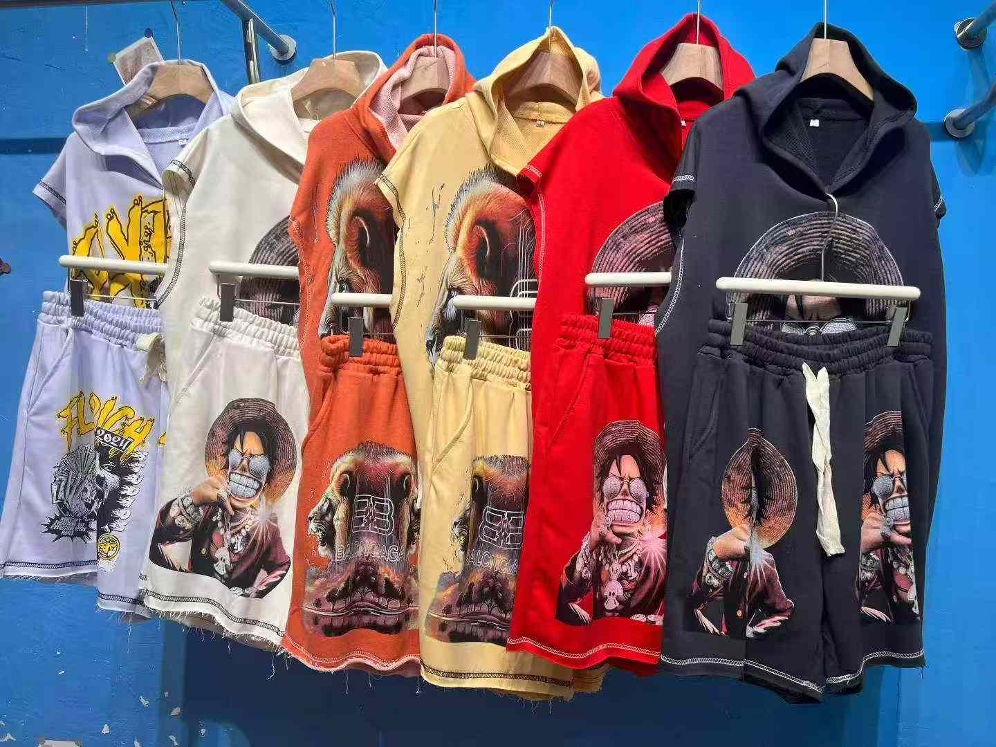 Approx 4500 Sets Men's Plus Size Cotton Printed Sleeveless Hooded Top & Shorts Set - Image 8