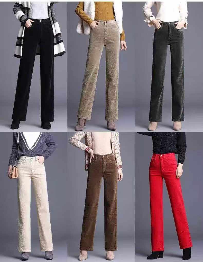 2624 Pieces Maillard Corduroy Autumn Winter High Waist Slim Stretch Flared Casual Long Pants - Image 4