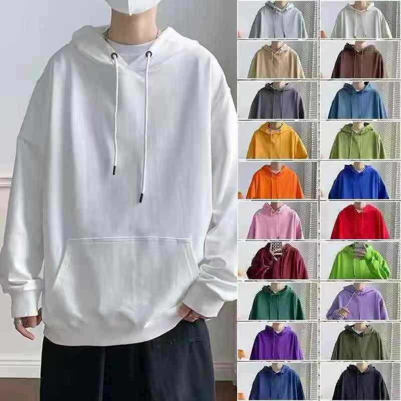 1006 Keping Sweatshirt Bertudung Uniseks Longgar Kapas Terry Tebal Polos - Image 2
