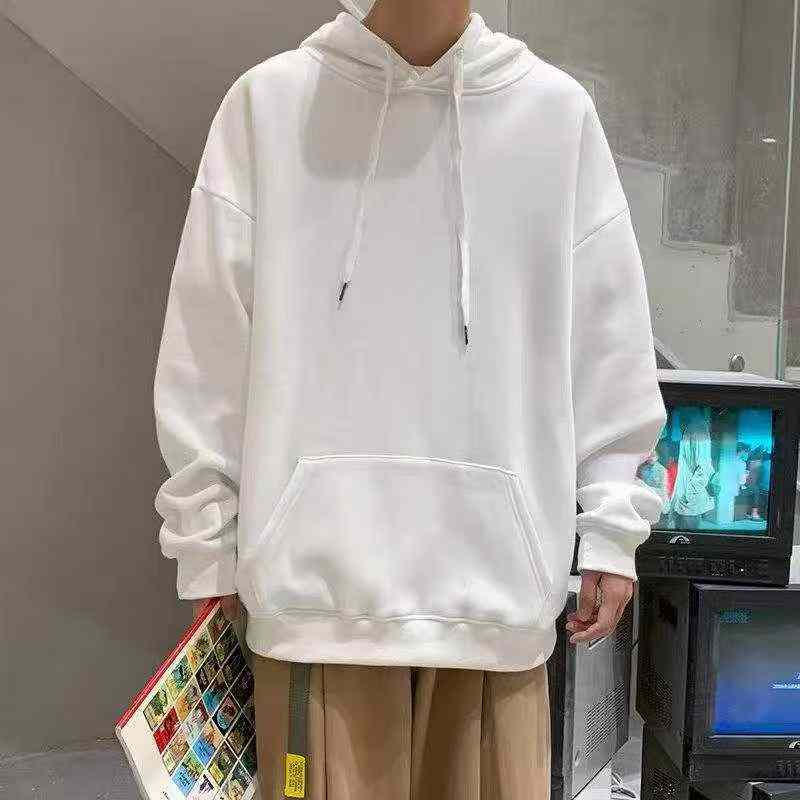 1006 Keping Sweatshirt Bertudung Uniseks Longgar Kapas Terry Tebal Polos - Image 3