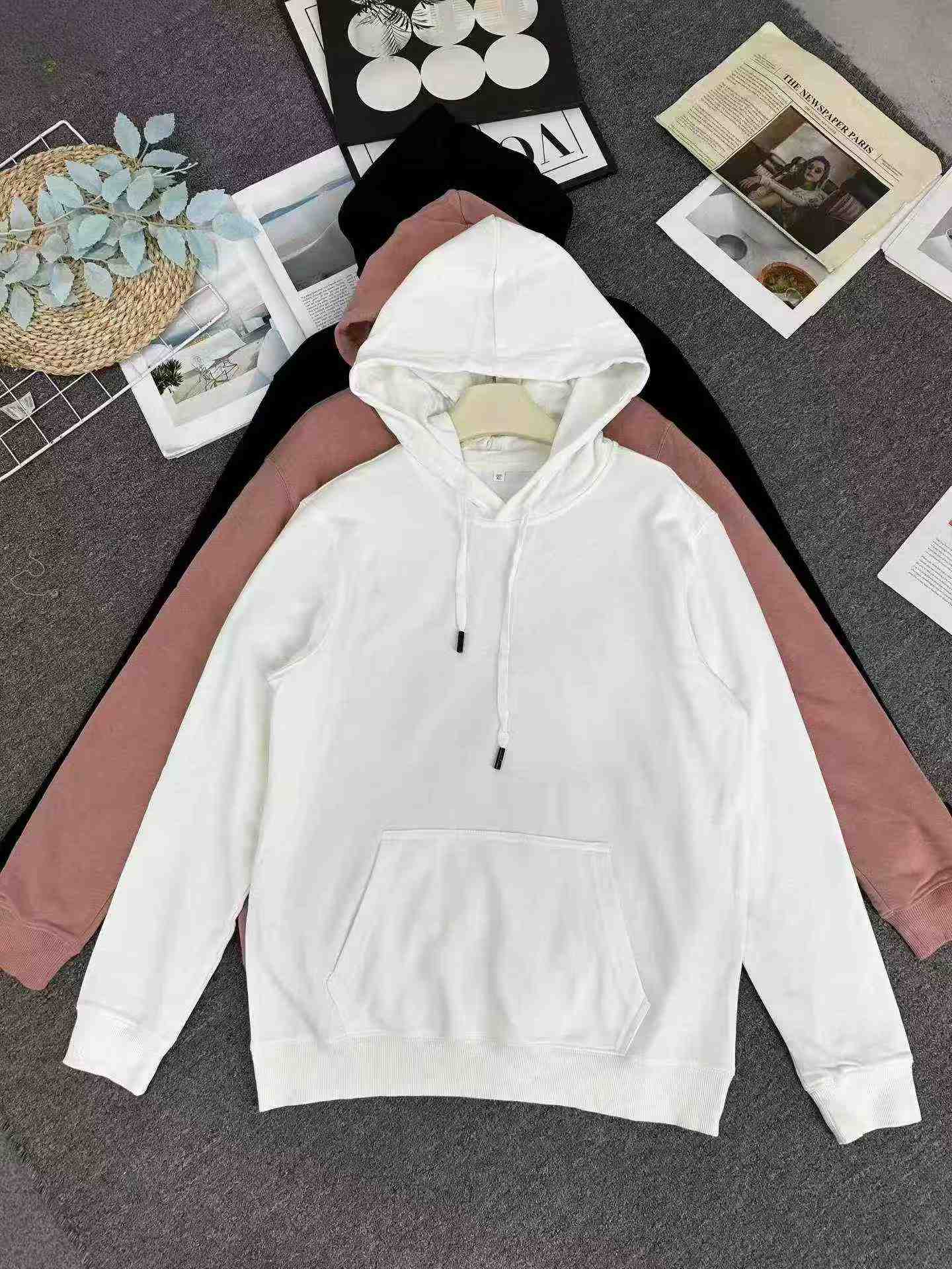 1006 Keping Sweatshirt Bertudung Uniseks Longgar Kapas Terry Tebal Polos - Image 4