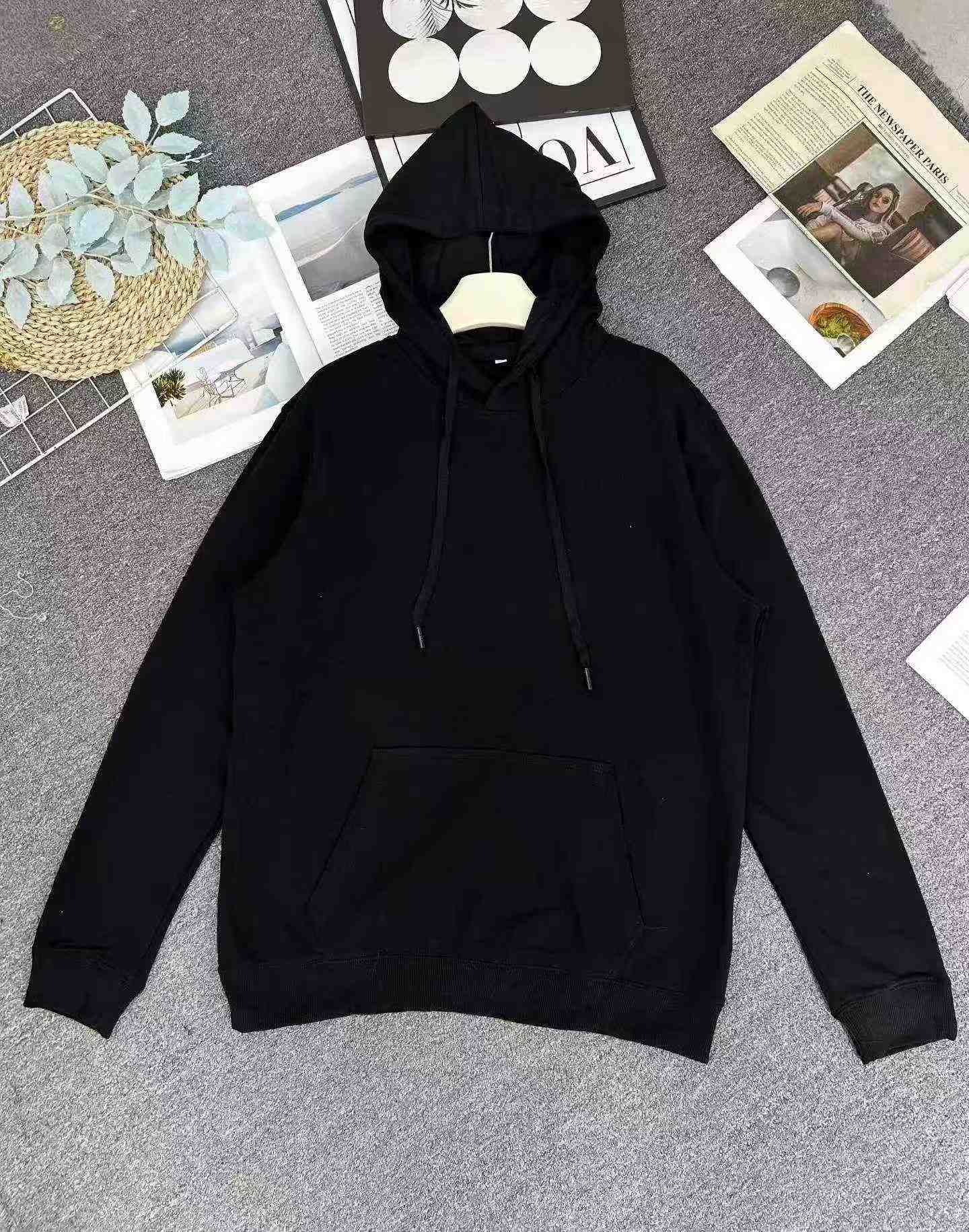 1006 Keping Sweatshirt Bertudung Uniseks Longgar Kapas Terry Tebal Polos - Image 5