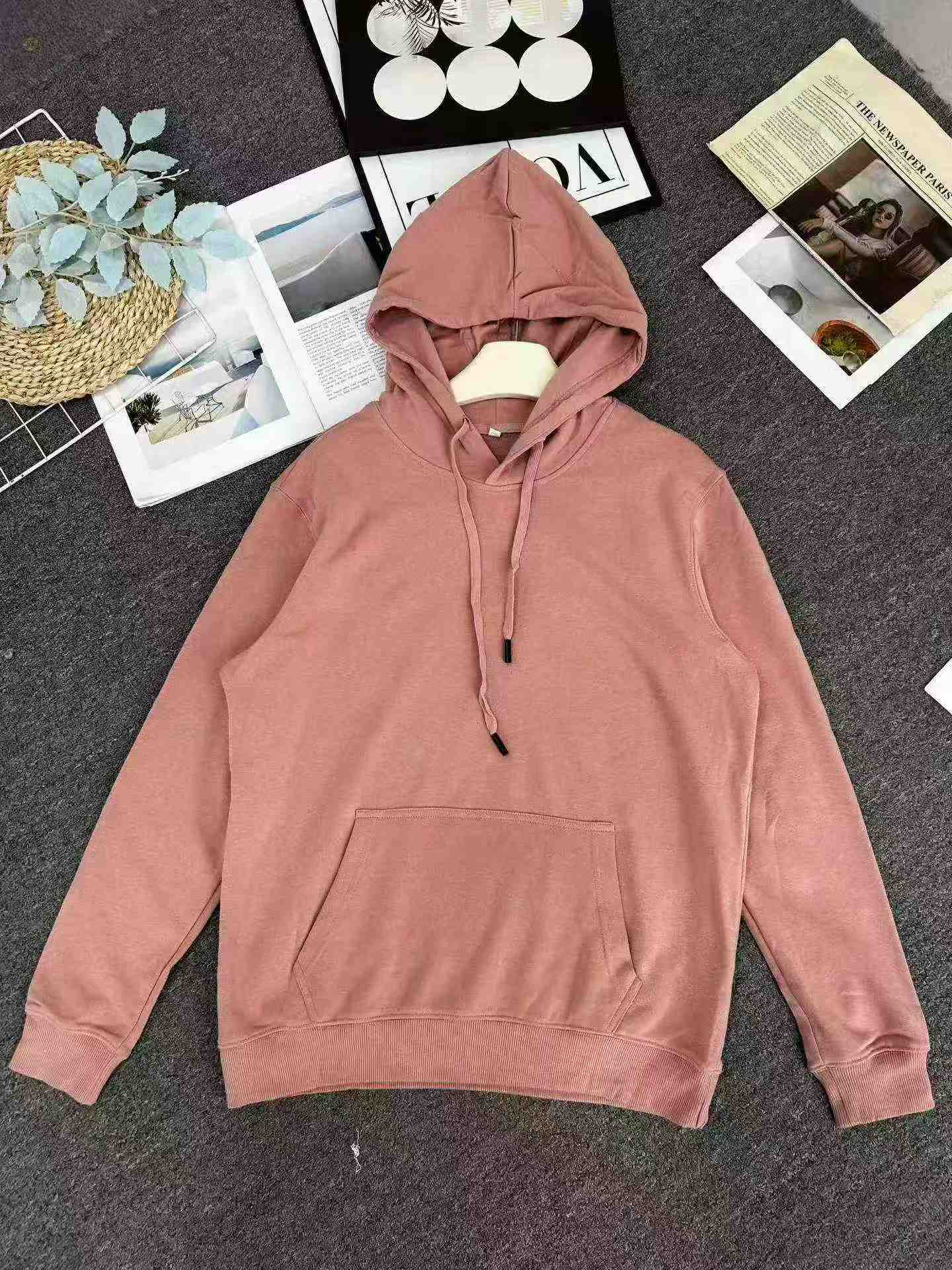 1006 Keping Sweatshirt Bertudung Uniseks Longgar Kapas Terry Tebal Polos - Image 6
