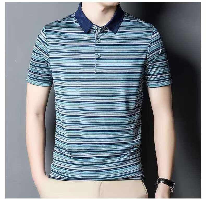 16000 Pieces Full Clearance Striped Short Sleeve Polo Collar Men Dad T-shirts - Image 2
