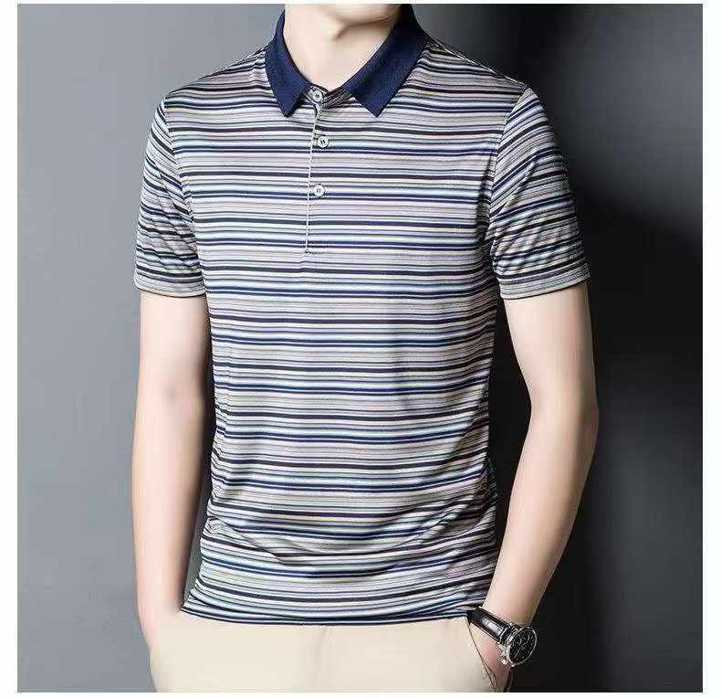 16000 Pieces Full Clearance Striped Short Sleeve Polo Collar Men Dad T-shirts - Image 3