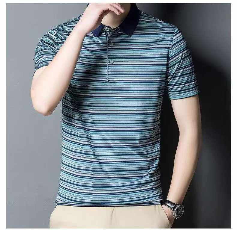 16000 Pieces Full Clearance Striped Short Sleeve Polo Collar Men Dad T-shirts - Image 4