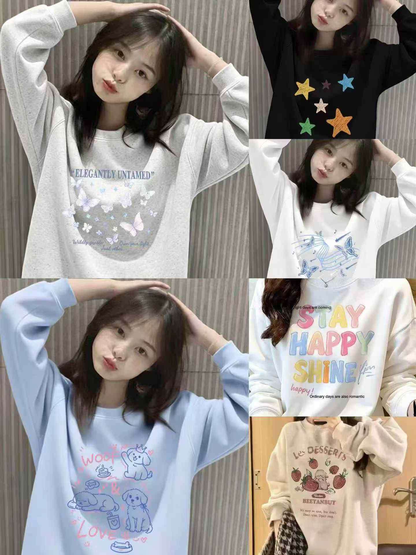 2000PCS Women's Korean Style Cotton Fleece Lined Crew Neck Sweatshirts - Image 3