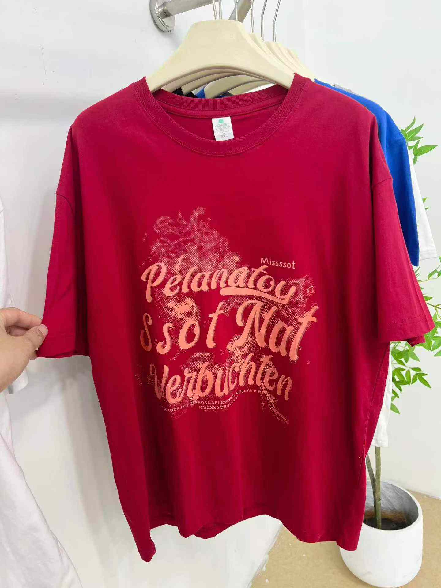 Modne bawełniane luźne t-shirty z krótkim rękawem, unisex, 8500 sztuk - Image 9