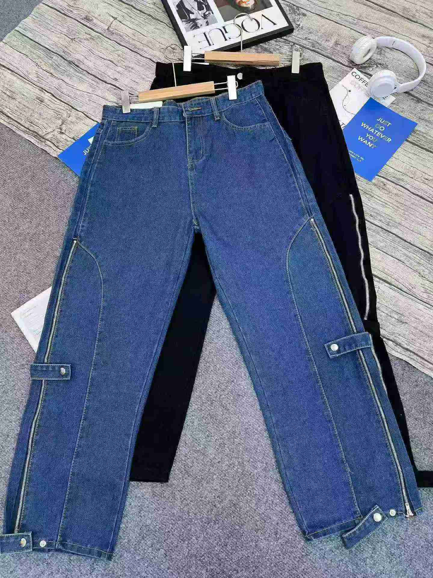 Quần jean nam ống rộng form rộng có khóa kéo bên hông phong cách High Street Mỹ - 500 chiếc - Image 5