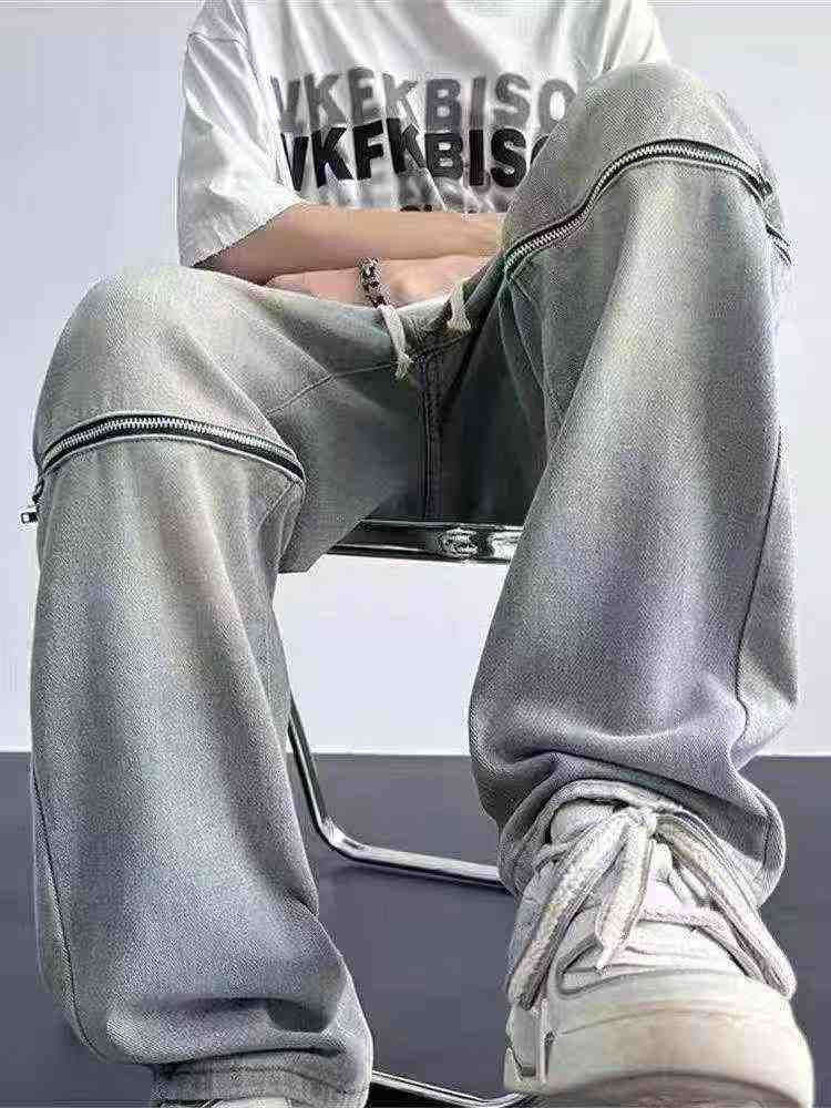 Men's Summer High Street Vibe Knee Zip Detachable Loose Straight Jeans 680pcs - Image 2
