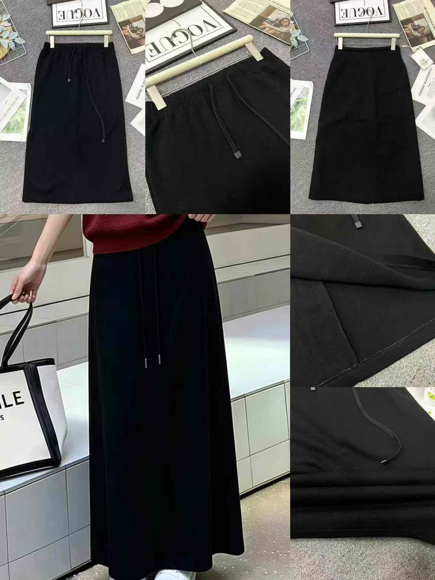 Saia Lápis Midi Evasê Cintura Alta Preta de Lã Outono Inverno 300PCS Liquidação Total - Image 2