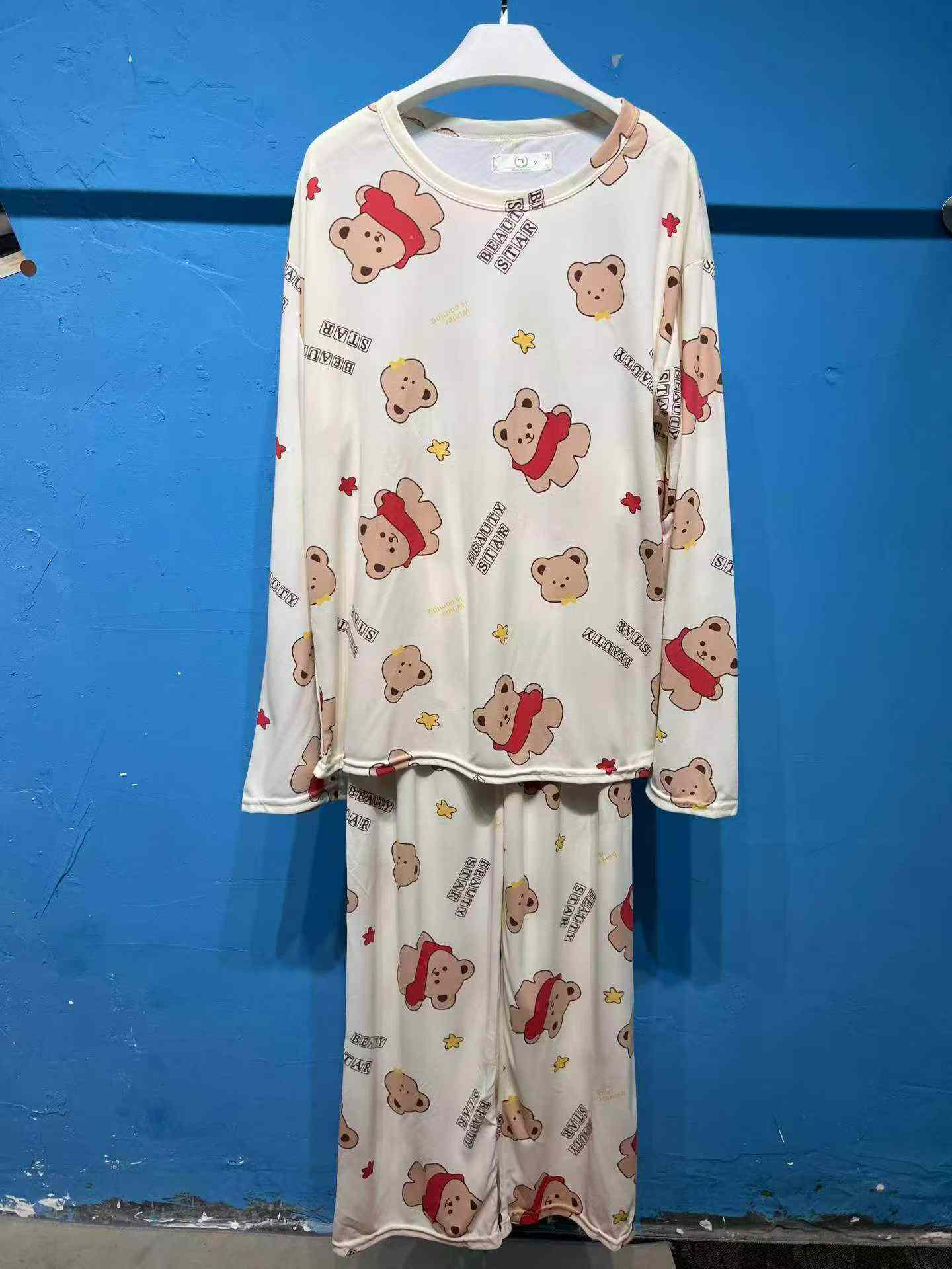 Korean Style New Women Crew Neck Printed Long Sleeve Fall Winter Pajama Set 1490 Sets - Image 5