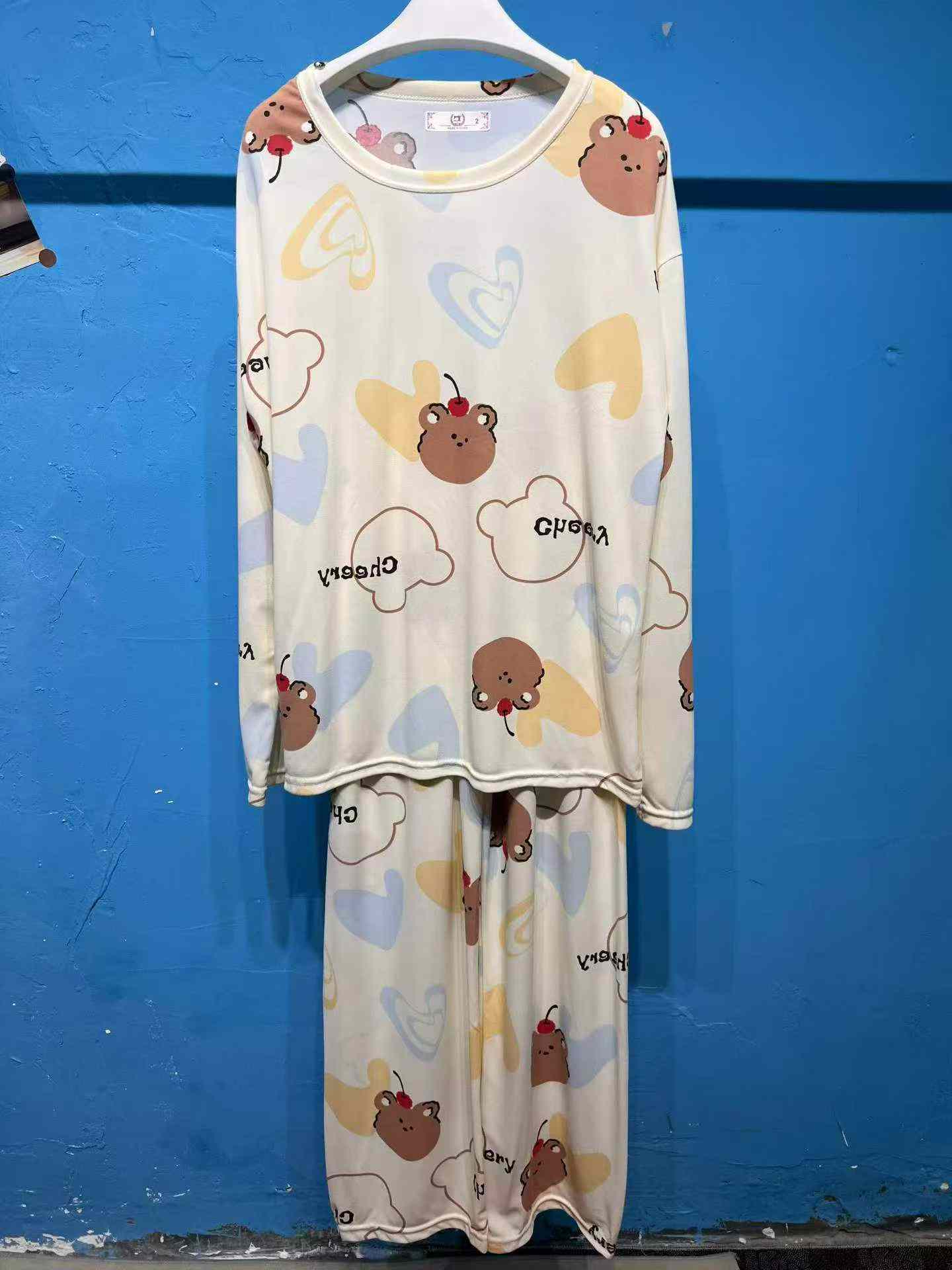 Korean Style New Women Crew Neck Printed Long Sleeve Fall Winter Pajama Set 1490 Sets - Image 9