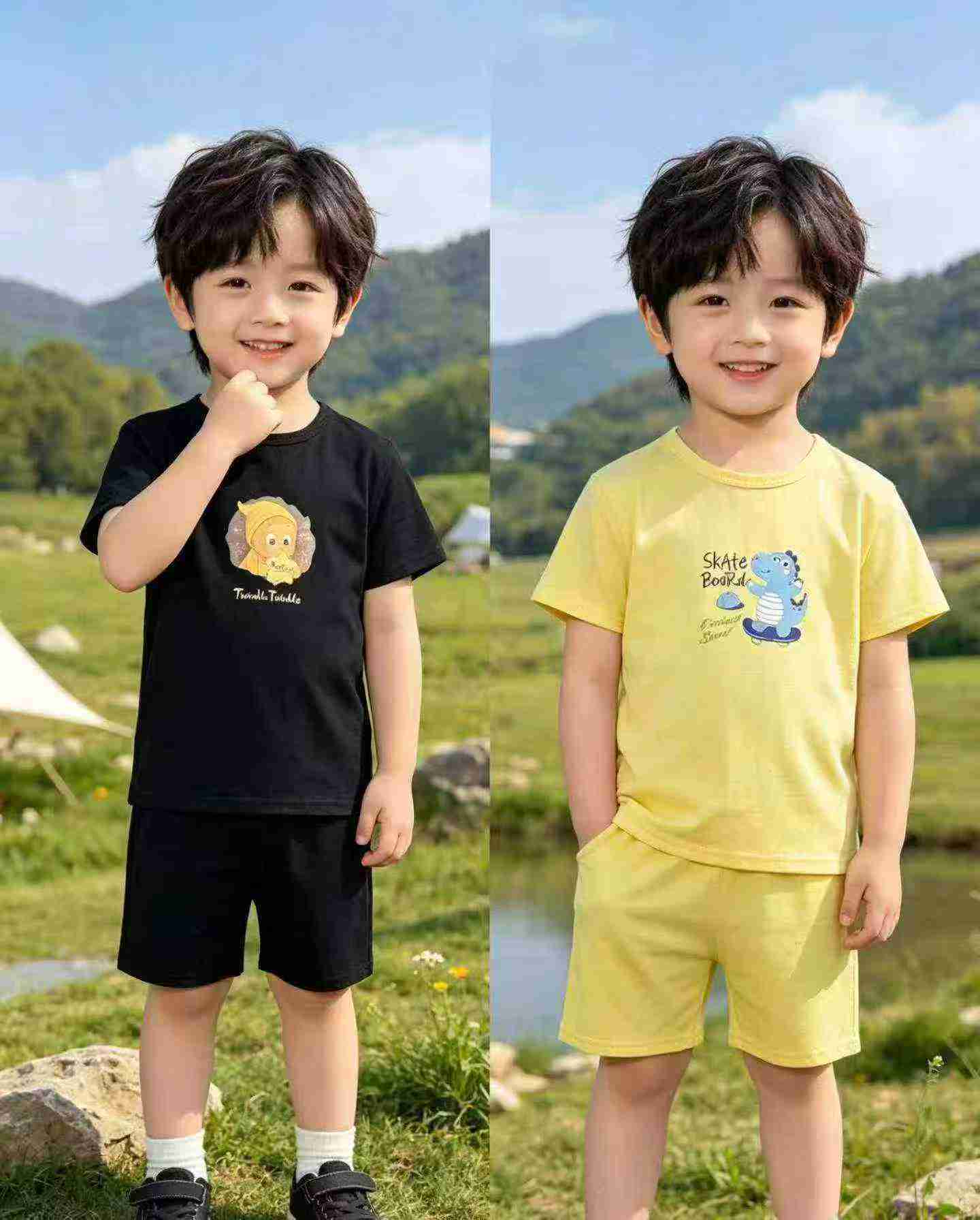 จำนวน 6,800 เซต ชุดเด็กผ้าฝ้ายแท้ พิมพ์ลายการ์ตูน เสื้อแขนสั้นและกางเกงขาสั้น 2 ชิ้น - Image 4