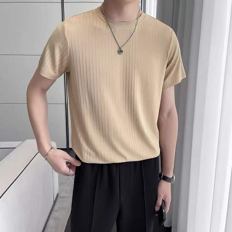 Men's Ice Silk Striped Short Sleeve T-Shirt 717 Pieces - Image 5