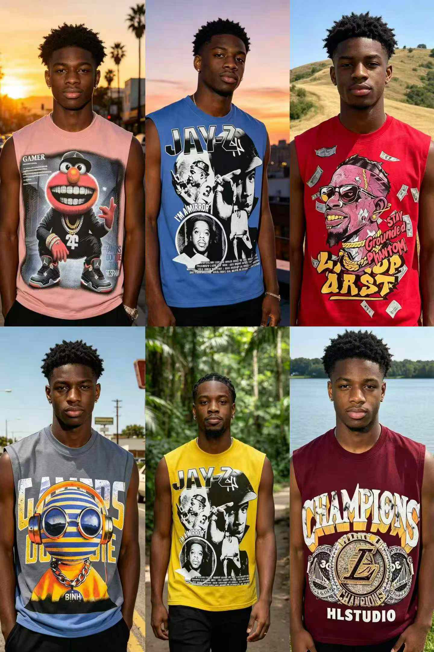 About 8500 Pieces 350g Heavyweight Plus Size Men's Sleeveless Printed Vest For African Foreign Trade - Image 2