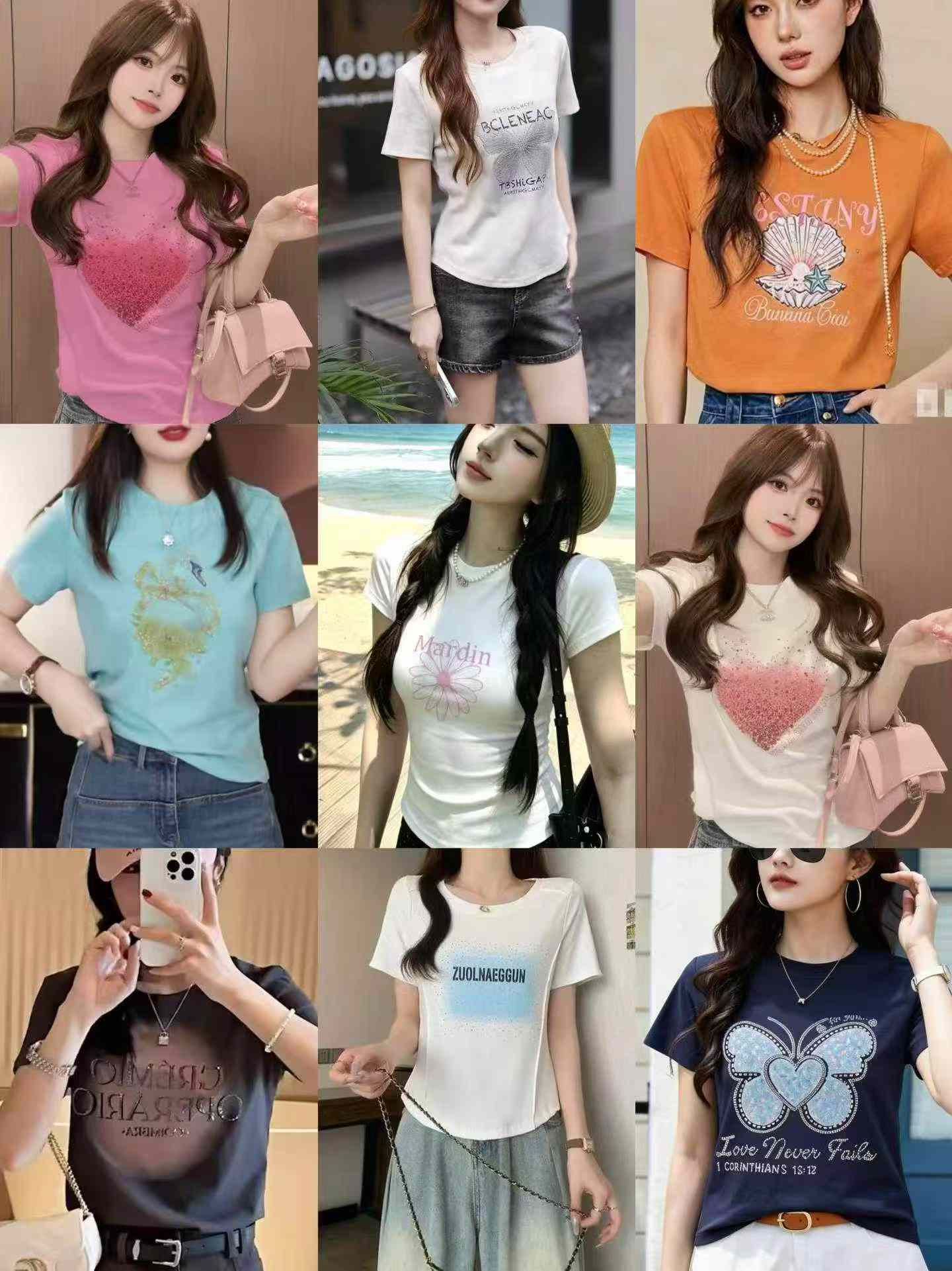 Women's Rhinestone Print Crew Neck Short Sleeve Cropped T-Shirt, Approx. 8000 Pieces - Image 2