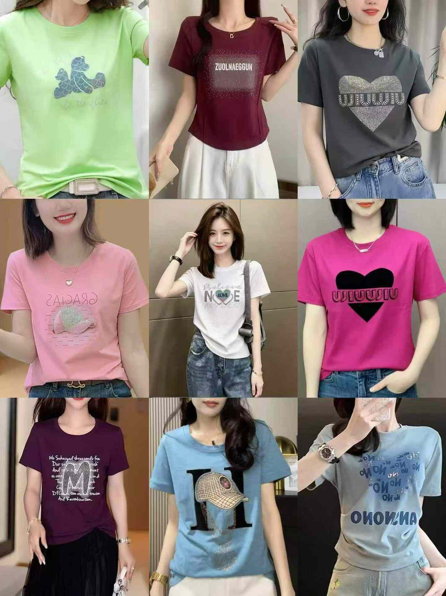Women's Rhinestone Print Crew Neck Short Sleeve Cropped T-Shirt, Approx. 8000 Pieces - Image 3