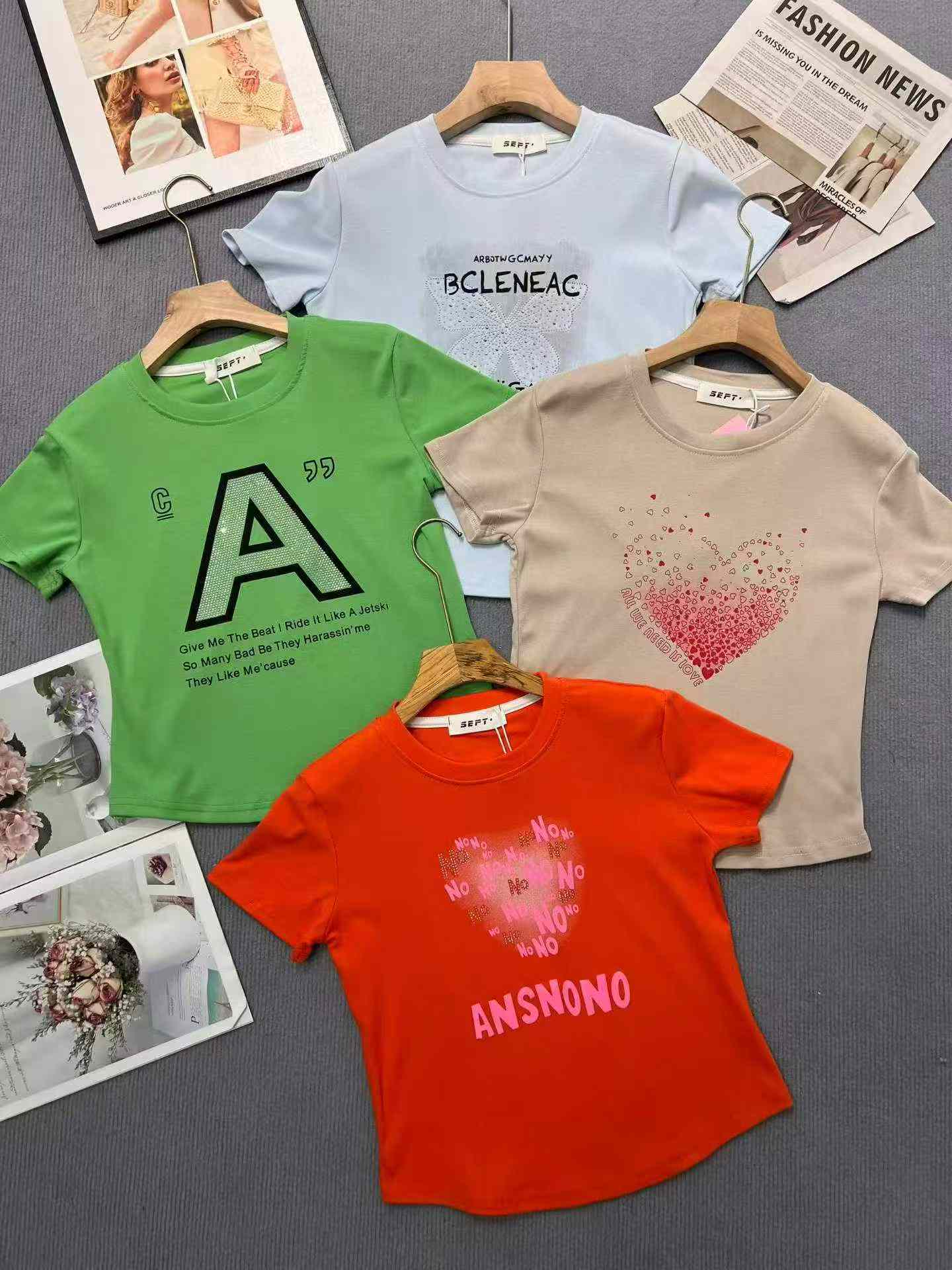 Women's Rhinestone Print Crew Neck Short Sleeve Cropped T-Shirt, Approx. 8000 Pieces - Image 7
