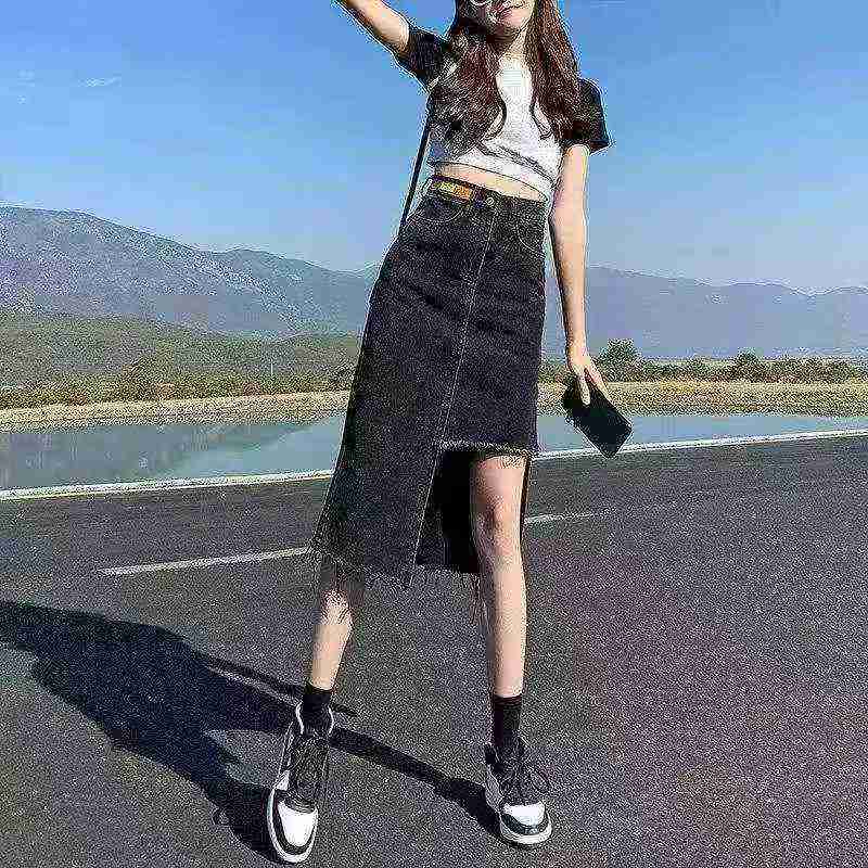 Women's Irregular Split Denim Midi Skirt High Waist A-Line Bodycon, 350 Pieces Wholesale Lot - Image 2