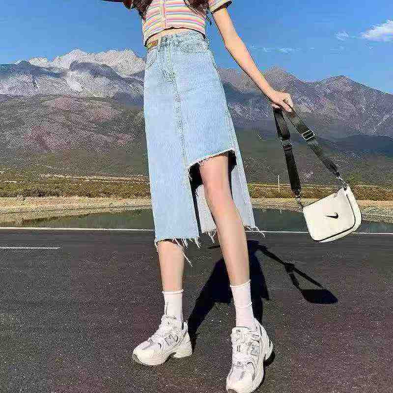 Women's Irregular Split Denim Midi Skirt High Waist A-Line Bodycon, 350 Pieces Wholesale Lot - Image 3
