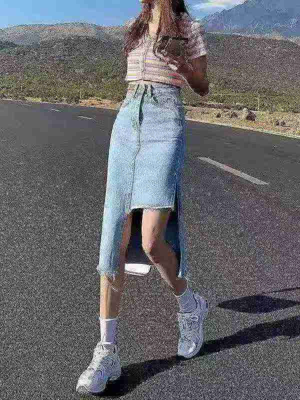 Women's Irregular Split Denim Midi Skirt High Waist A-Line Bodycon, 350 Pieces Wholesale Lot - Image 4