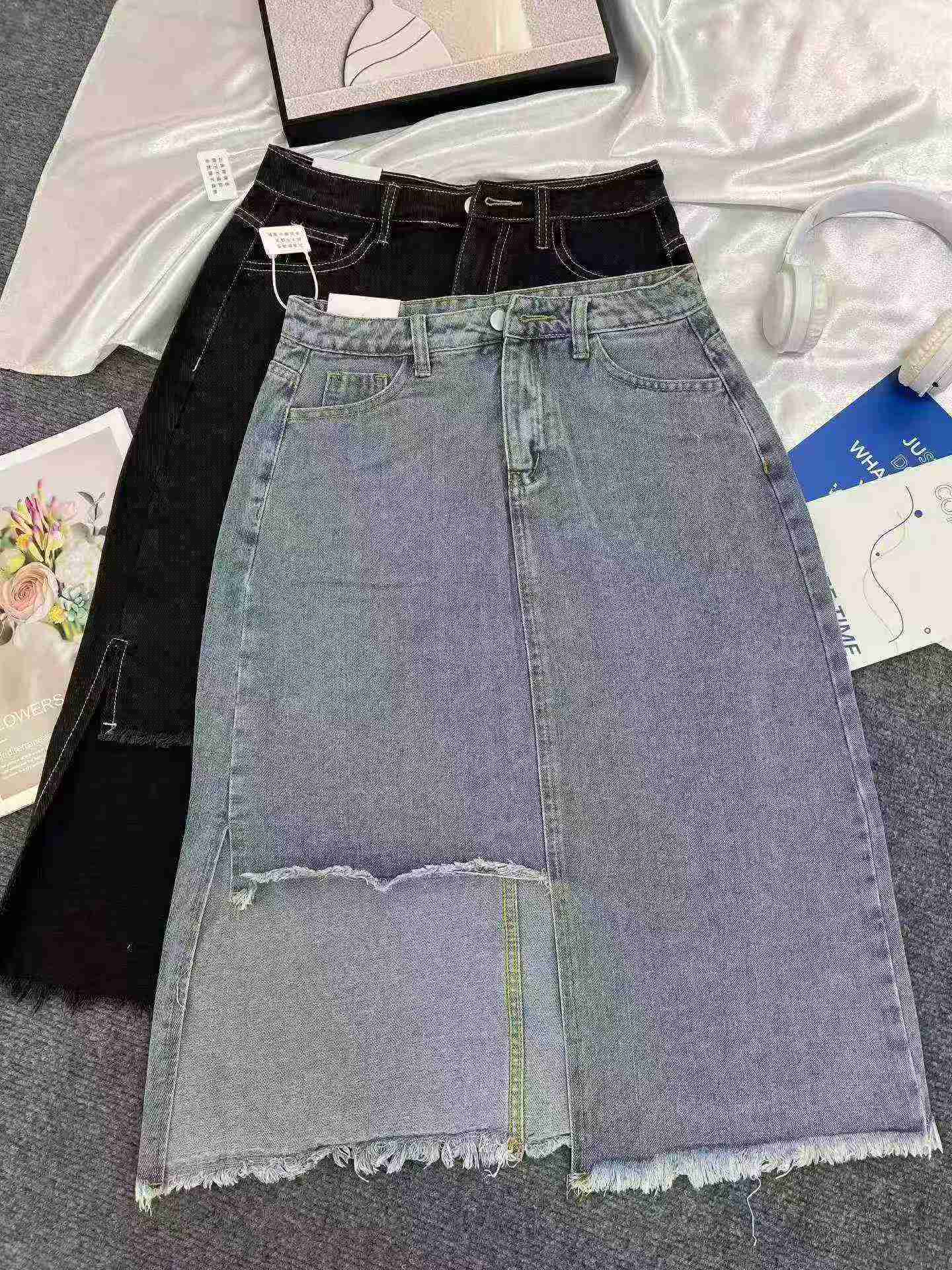 Women's Irregular Split Denim Midi Skirt High Waist A-Line Bodycon, 350 Pieces Wholesale Lot - Image 6
