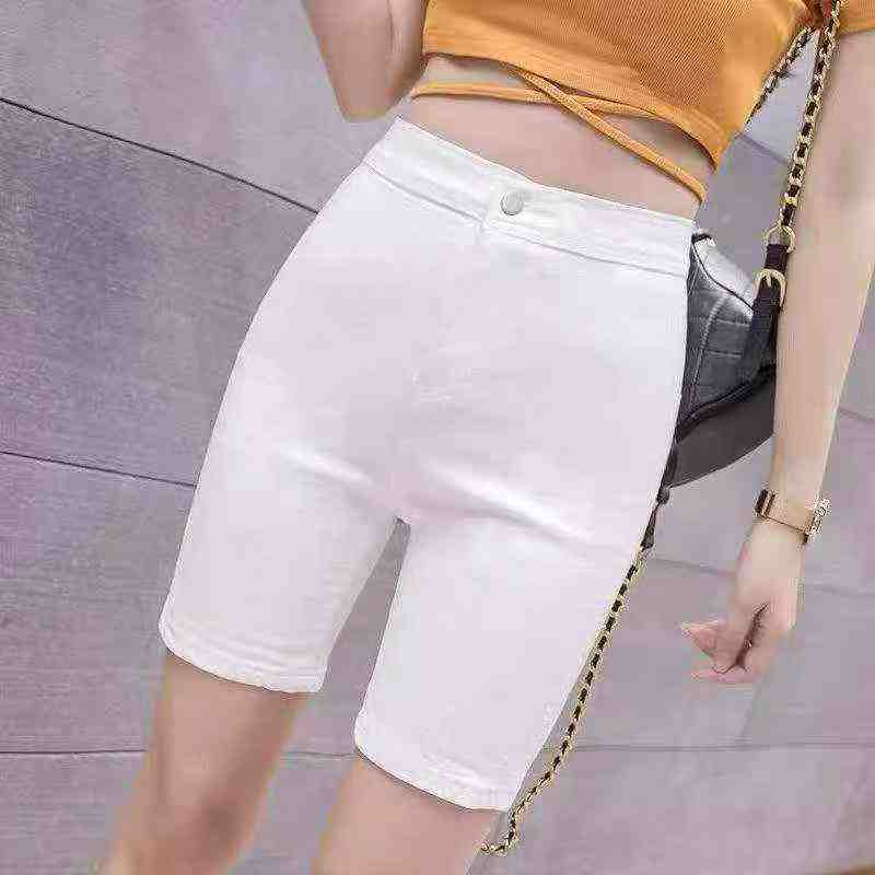 Women's White Stretch High Waist Denim Biker Shorts, Slim Summer 5-Point Shorts, 600 Pieces - Image 5