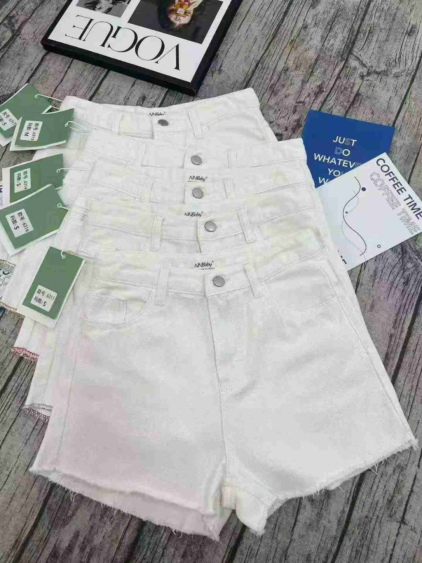 Women's White High Waist Loose A-Line Denim Shorts Summer, 1950 Pieces - Image 2