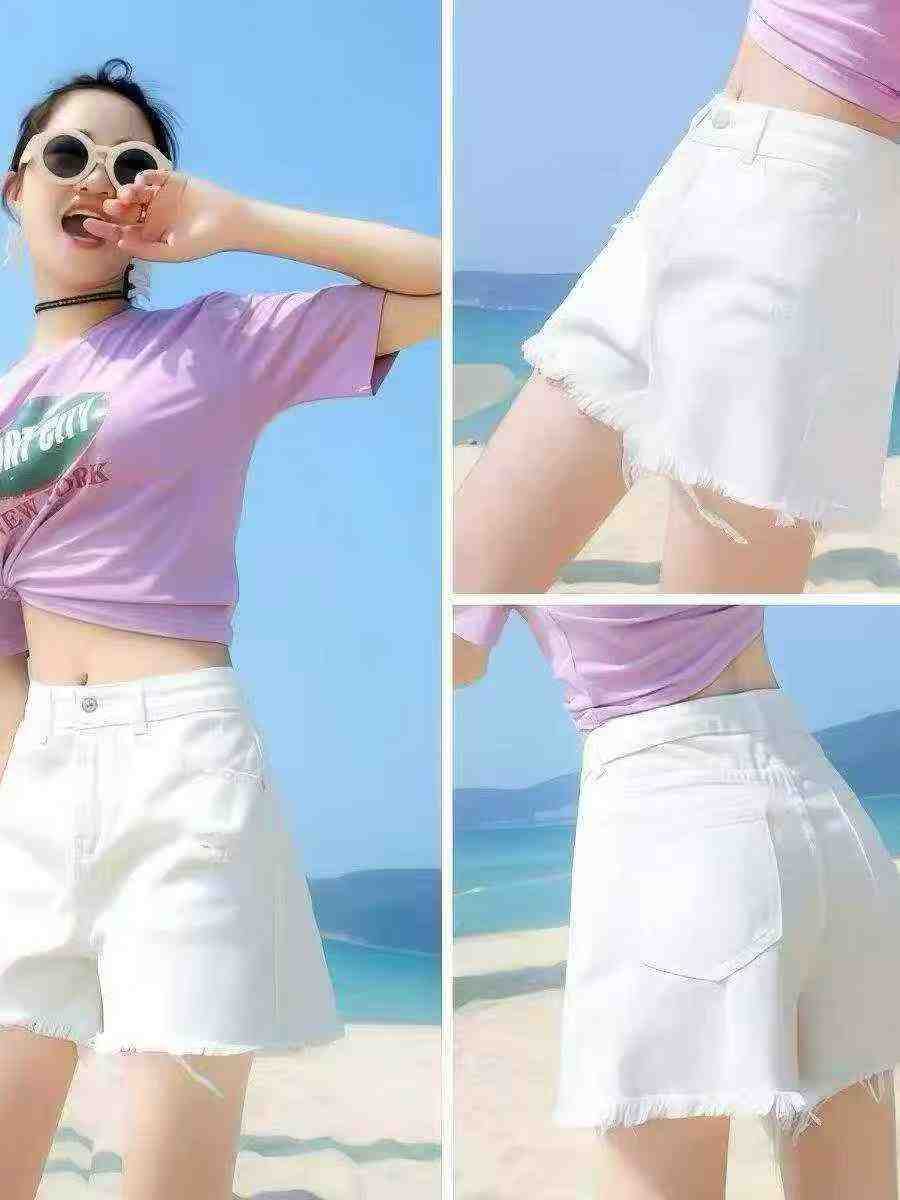 Women's White High Waist Loose A-Line Denim Shorts Summer, 1950 Pieces - Image 3