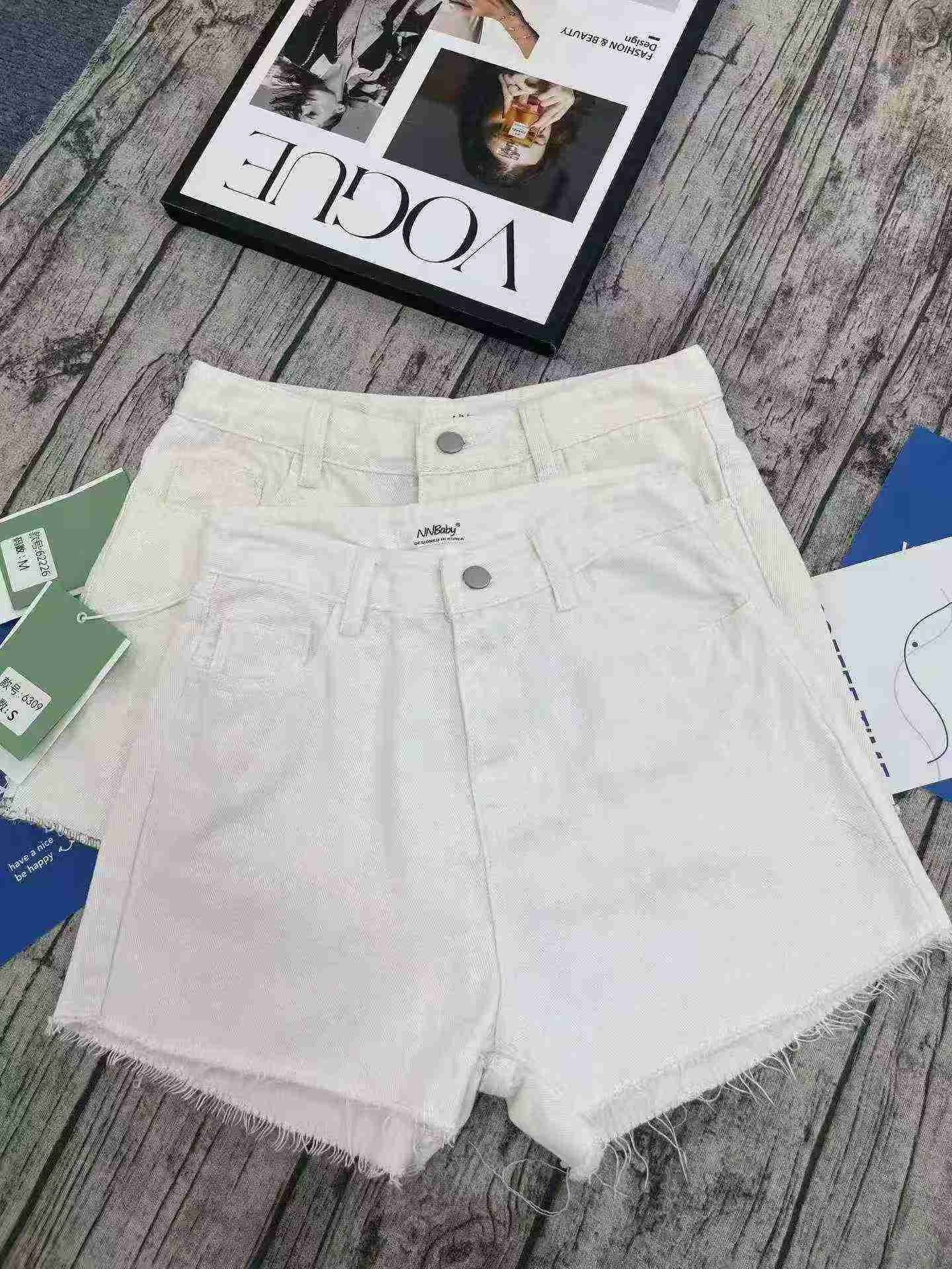 Women's White High Waist Loose A-Line Denim Shorts Summer, 1950 Pieces - Image 5