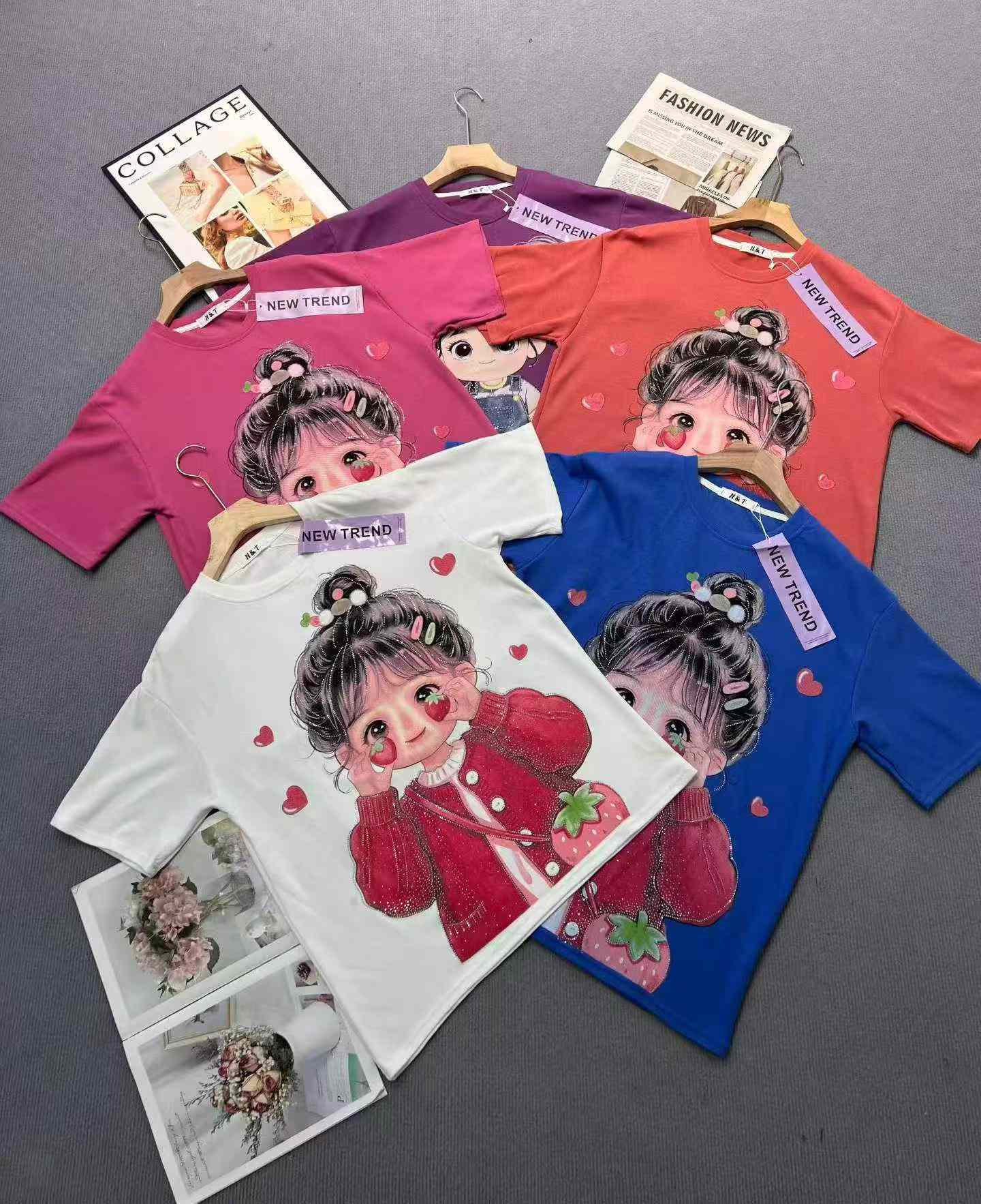 2026 Women's American Heavyweight Rhinestone Print Short Sleeve Top, Loose Plus Size One Size, About 9800 Pieces - Image 2