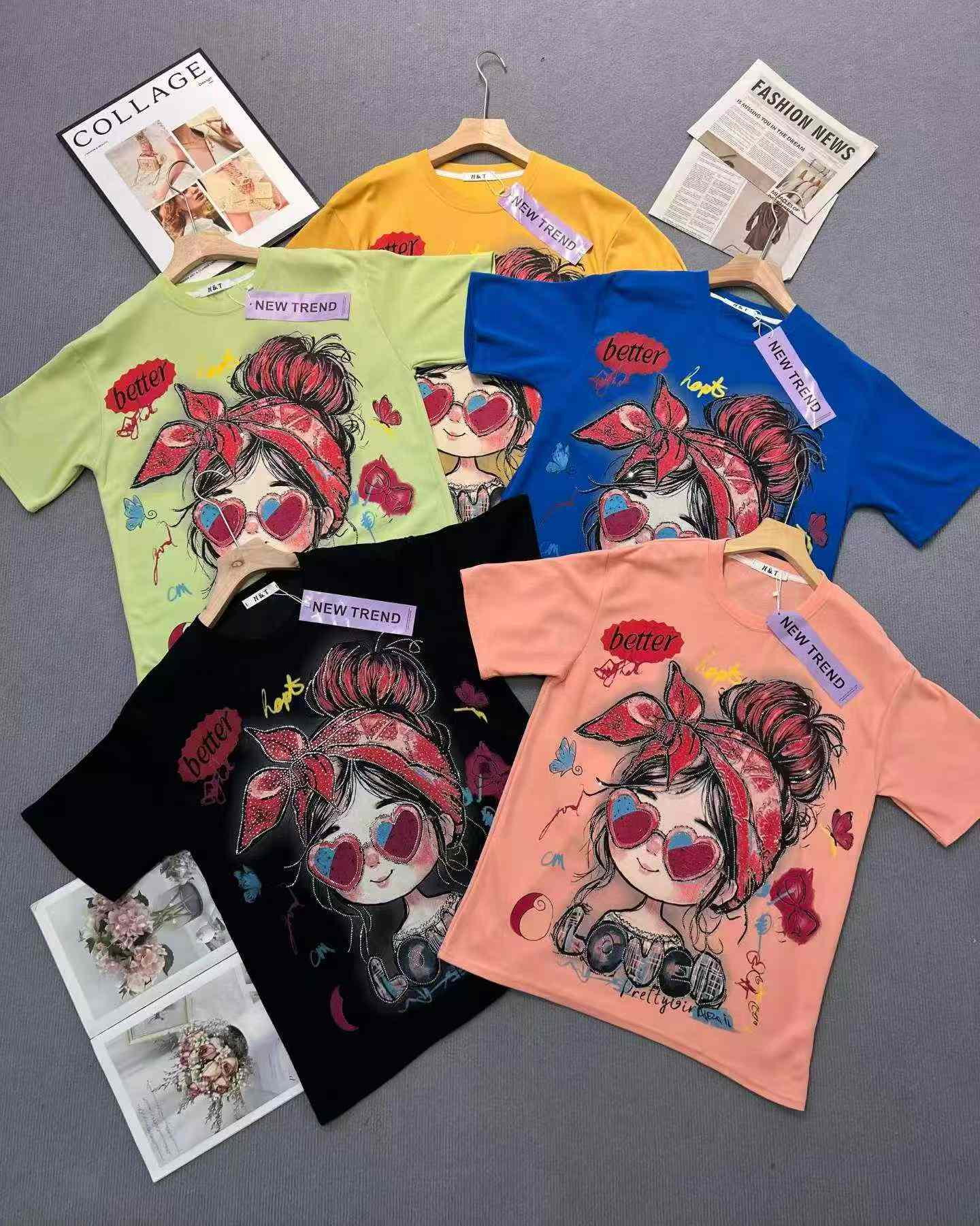 2026 Women's American Heavyweight Rhinestone Print Short Sleeve Top, Loose Plus Size One Size, About 9800 Pieces - Image 4