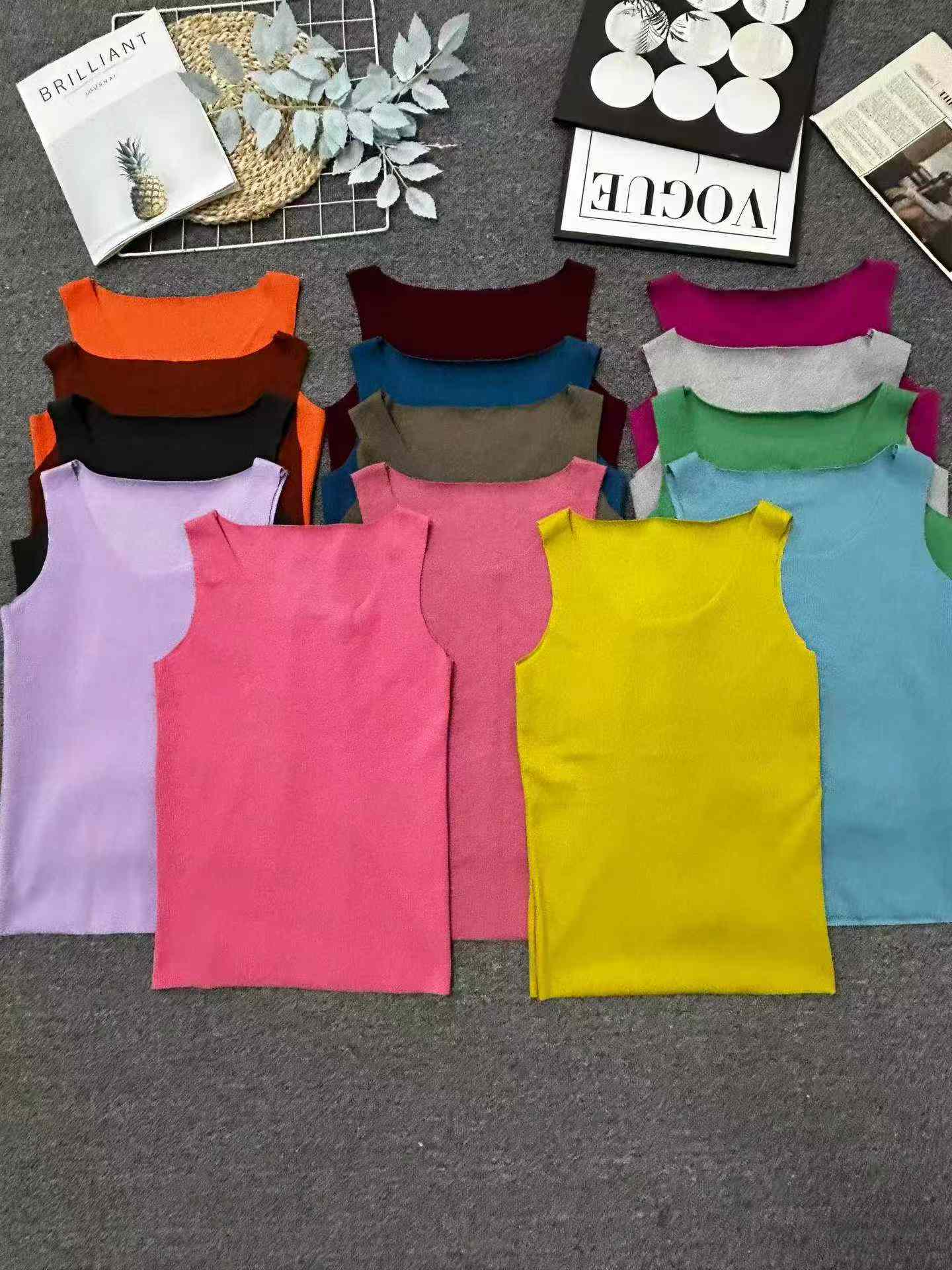 Débardeur en maille de soie glacée pour femmes, camisole d'été à col rond, couche de base, haut sans manches - 3 153 pièces - Image 4