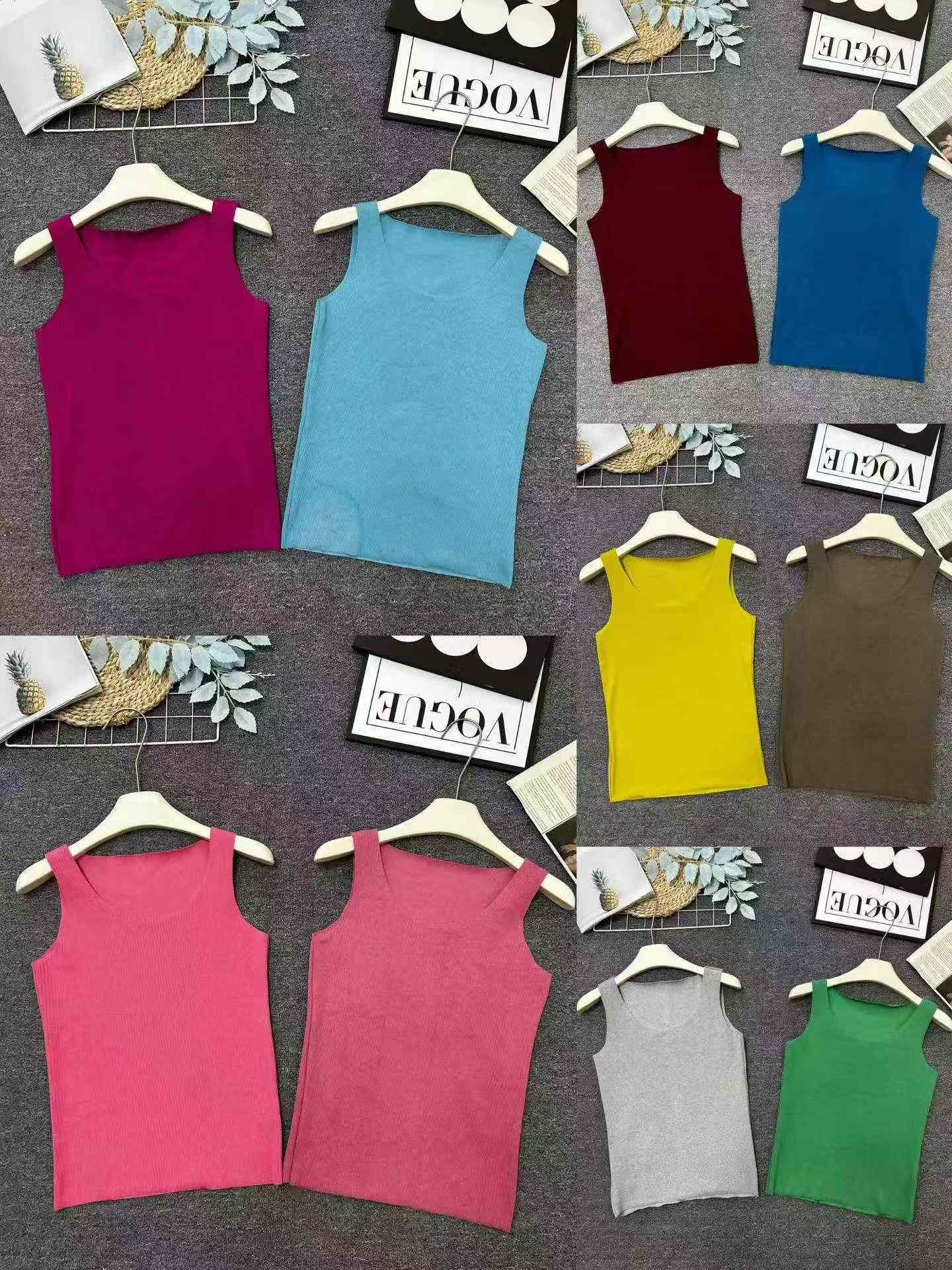 Débardeur en maille de soie glacée pour femmes, camisole d'été à col rond, couche de base, haut sans manches - 3 153 pièces - Image 9