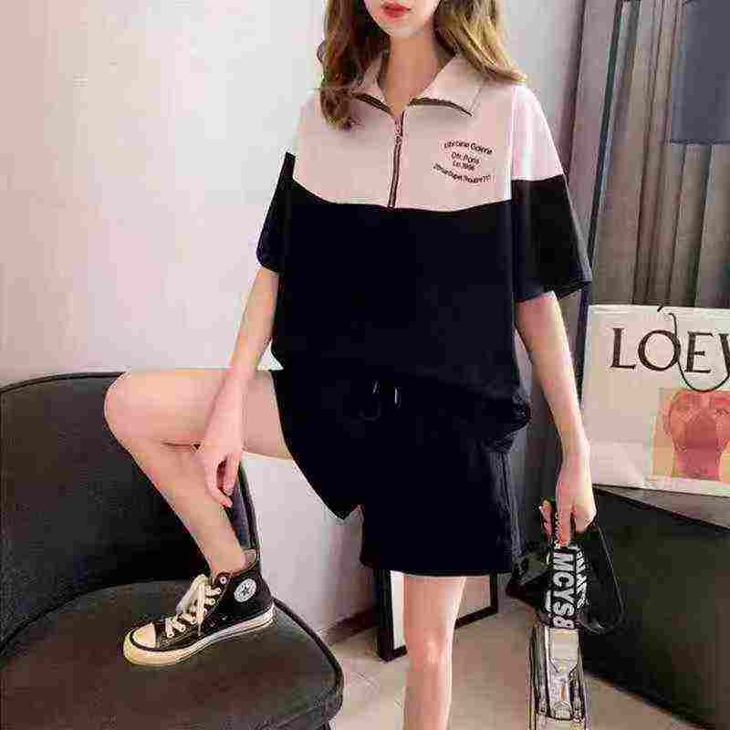 About 200 Sets Summer Thin Loose Casual Sports Half-Zip Shorts Set with Embroidery, 3 Colors M-2XL - Image 2